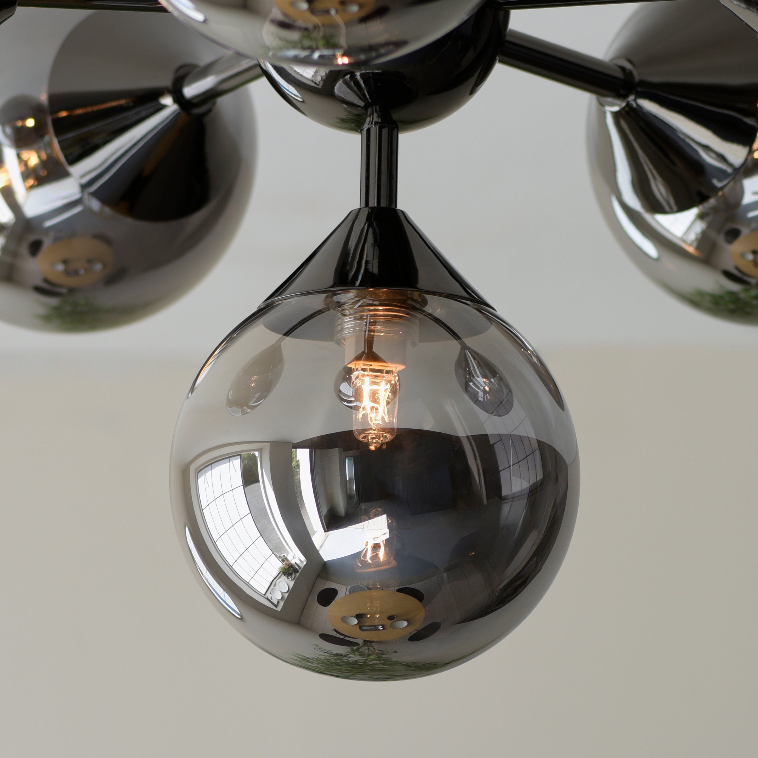 Endon Oscar 6 Light Semi-Flush Fitting - Black Chrome Plate & Smoked Mirror Glass