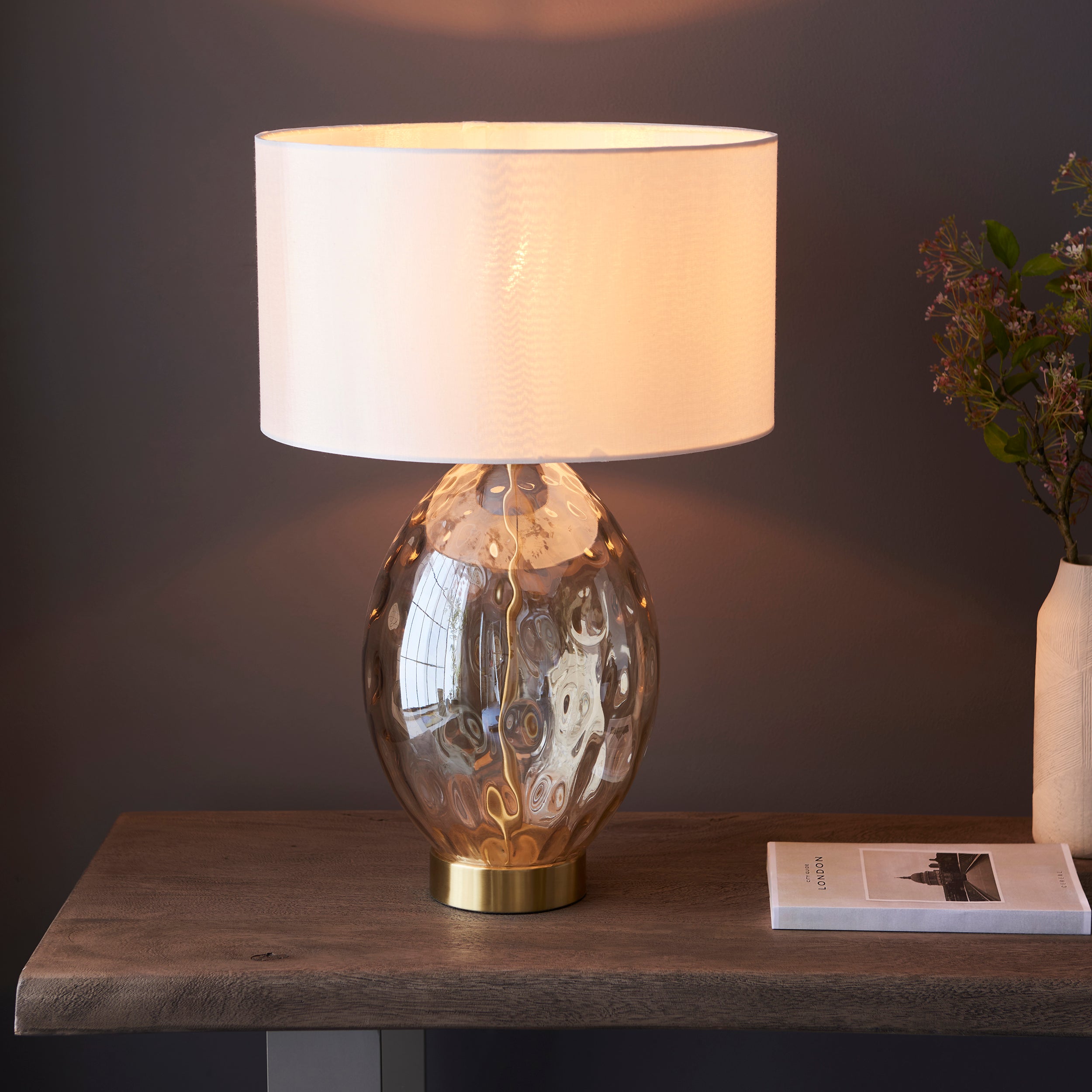 Endon Elin Dimple Touch Table Lamp - Satin Brass & Champagne Lustre Glass