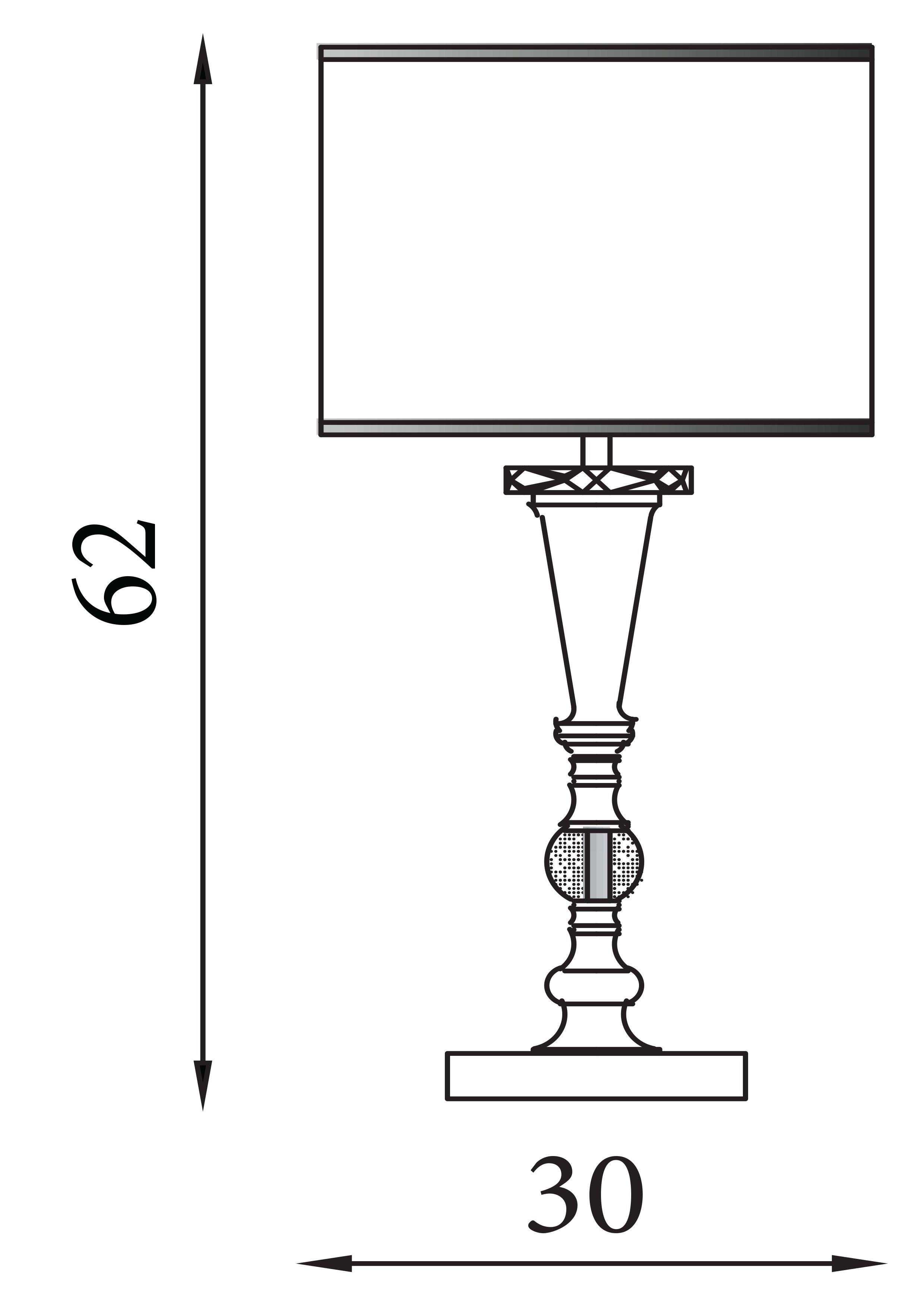 Technical drawing of the Oscar table lamp showing a height of 62cm and a shade width of 30cm
