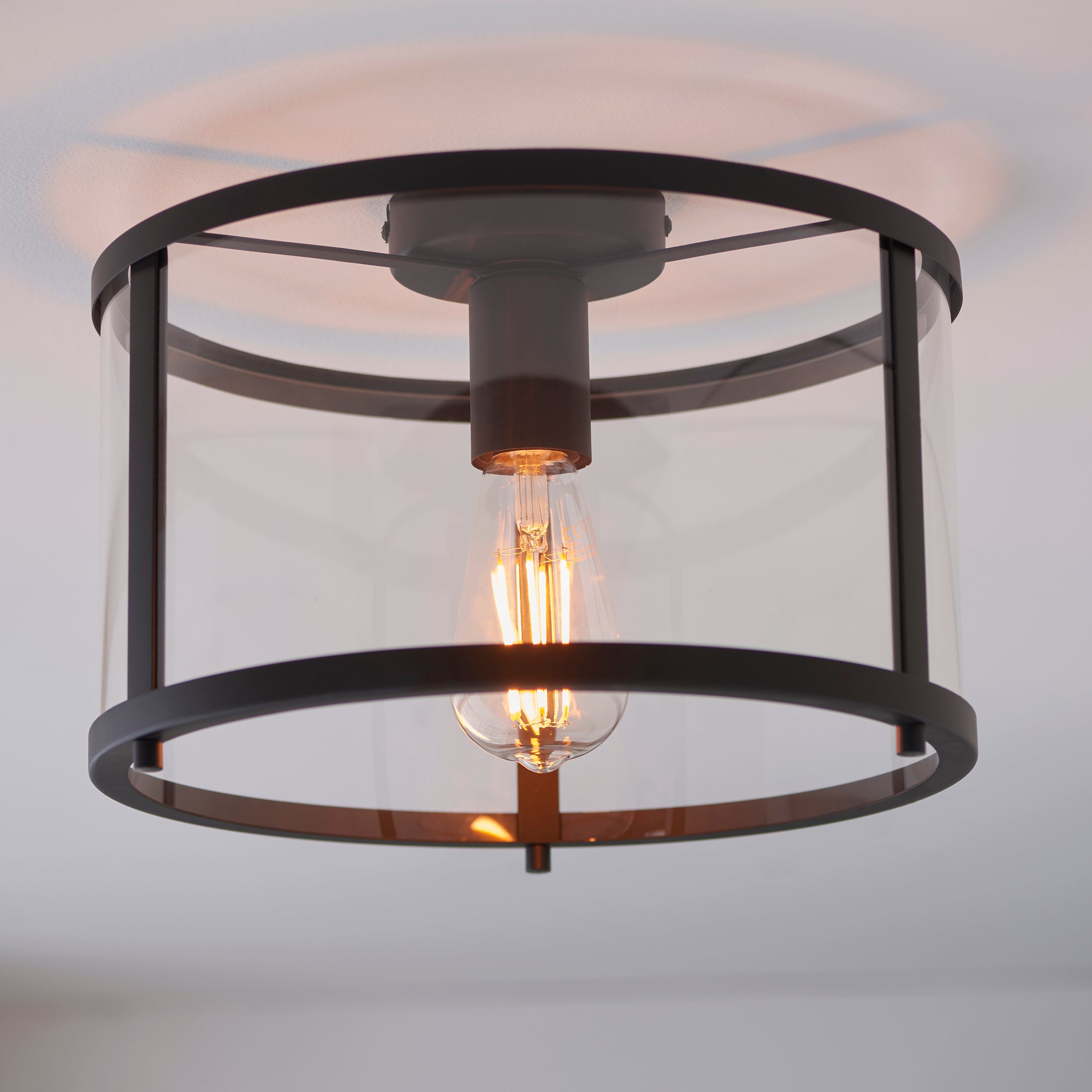 Endon Hopton Single Flush Ceiling Light - Matt Black