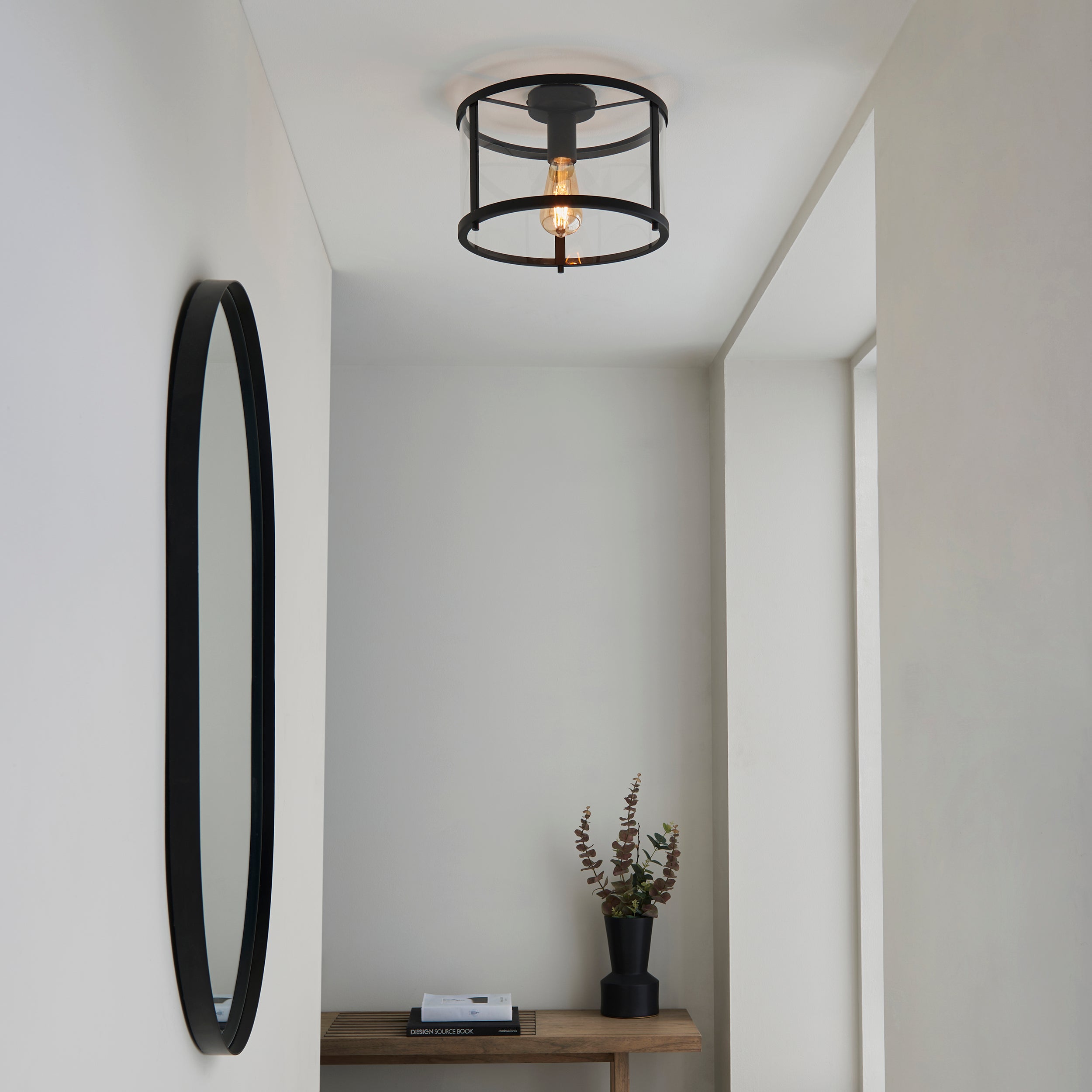 Endon Hopton Single Flush Ceiling Light - Matt Black