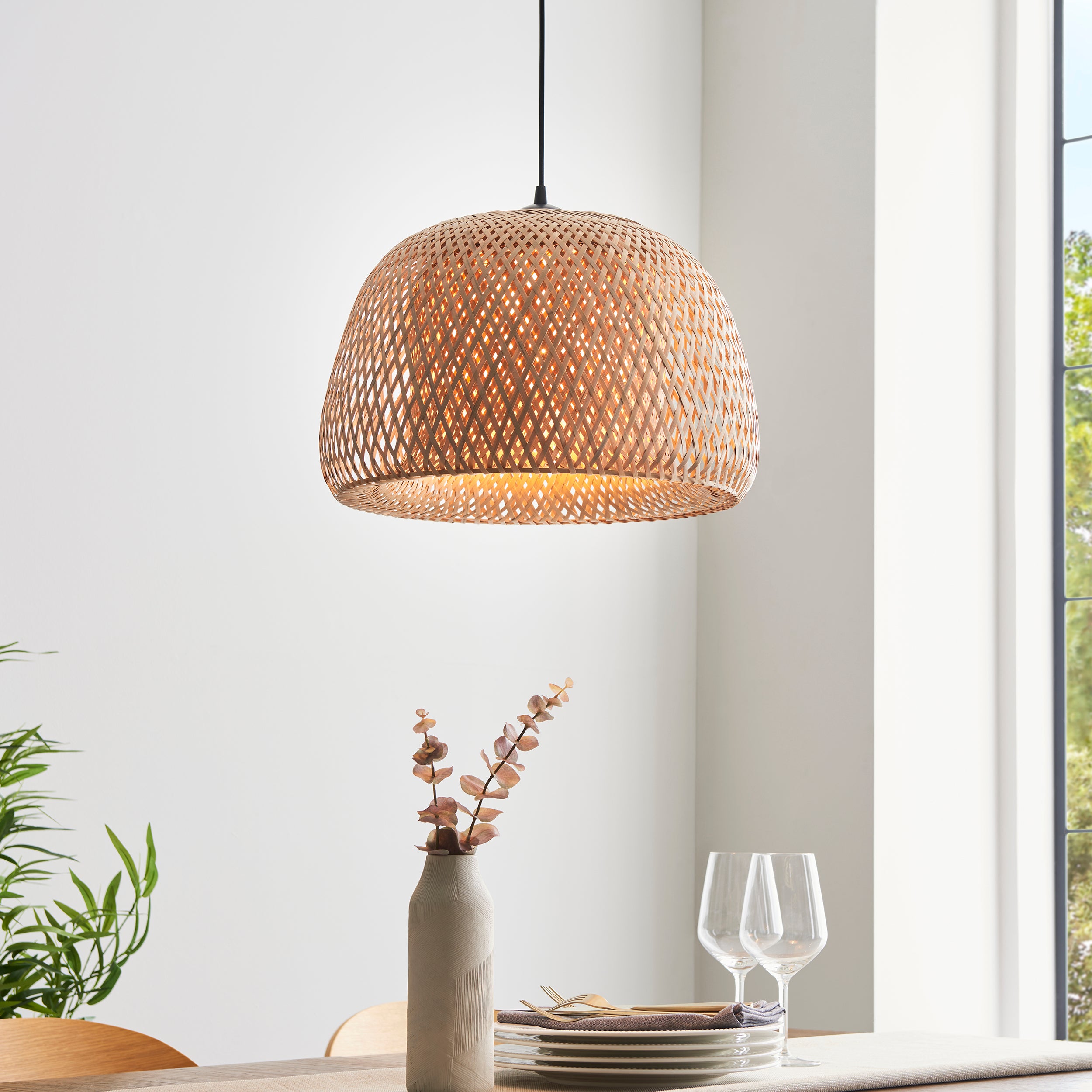 Endon Bali Domed Raffia Twine Pendant - Bamboo Shade