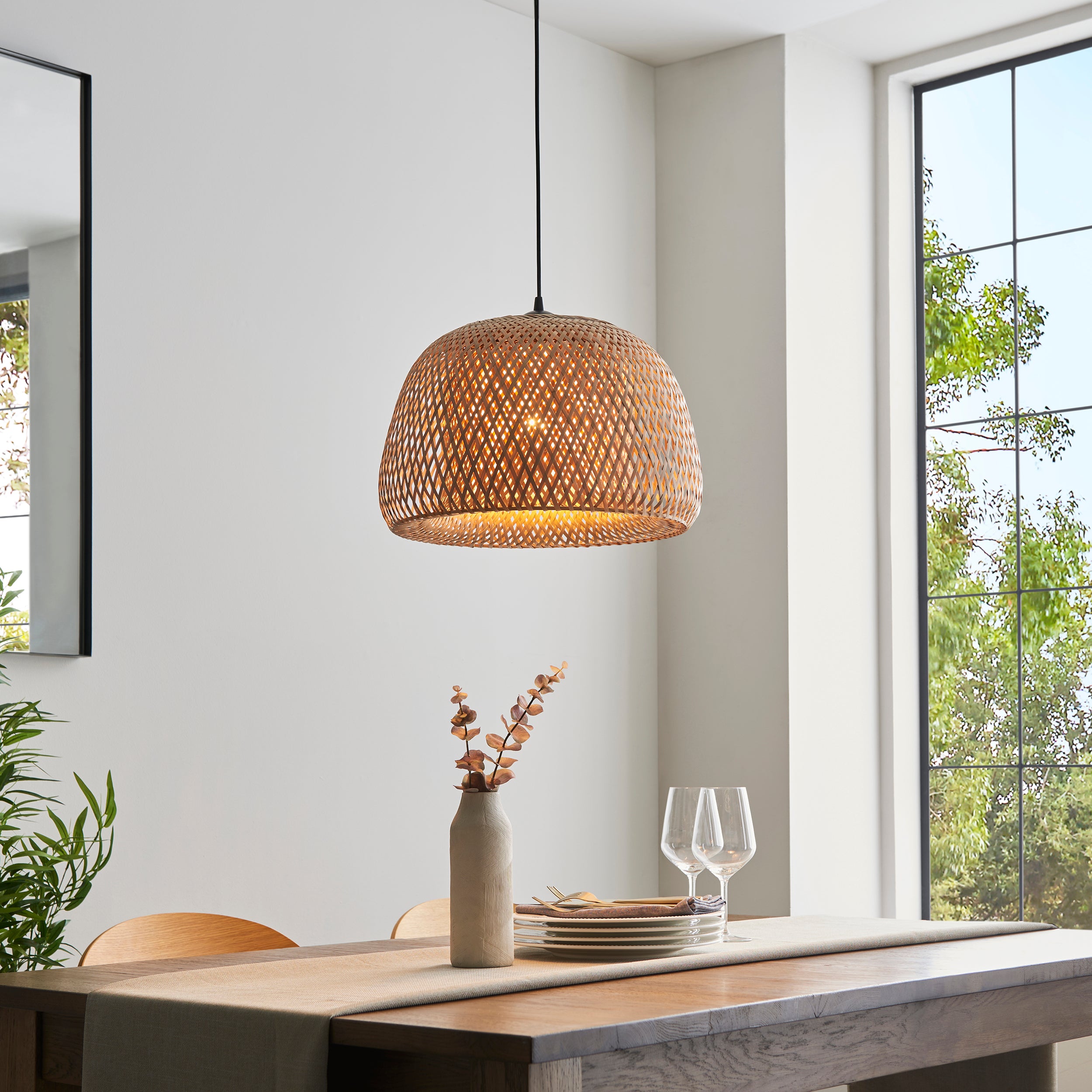 Endon Bali Domed Raffia Twine Pendant - Bamboo Shade