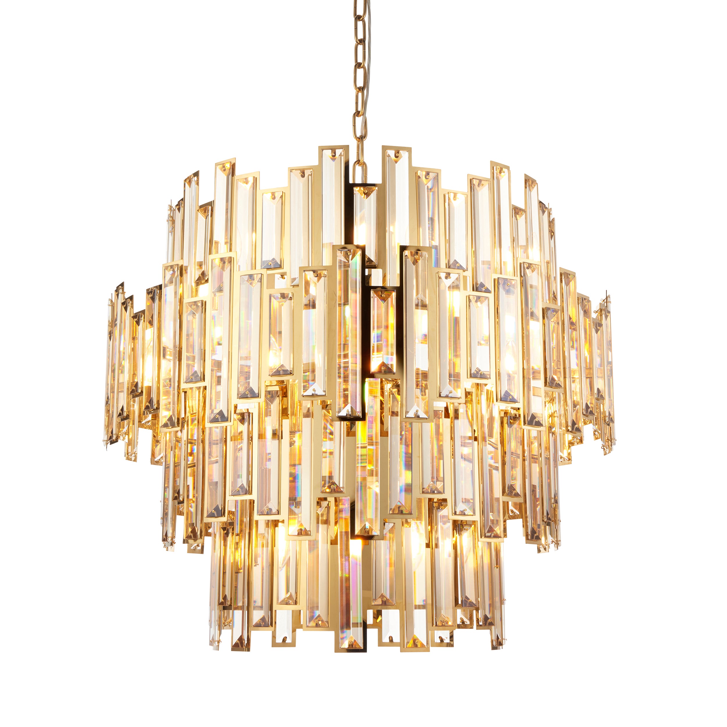 Endon Viviana 15 Light Ceiling Pendant - Champagne Crystal & Gold Plate Effect