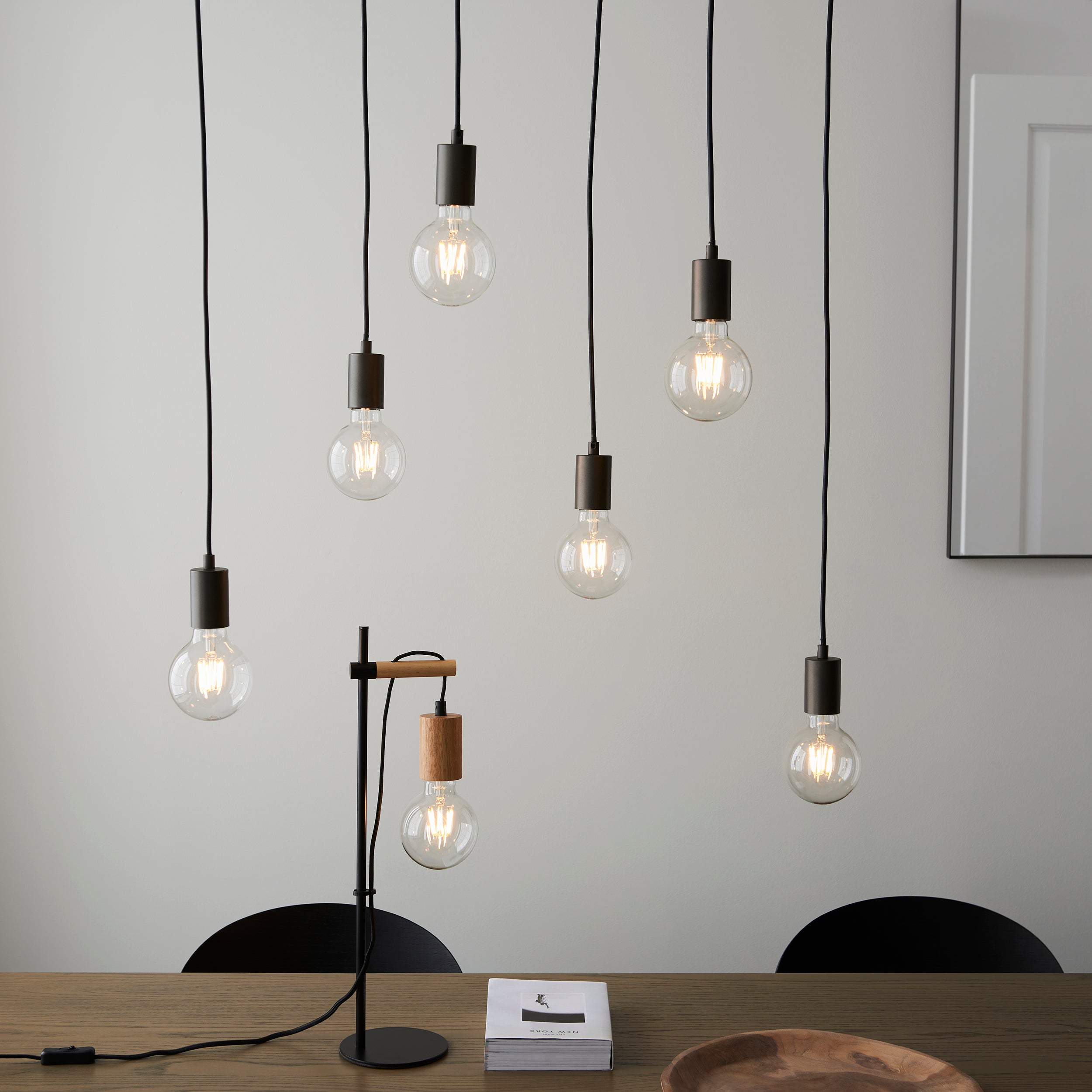 Endon Stellan 6 Light Linear Pendant - Oak Effect