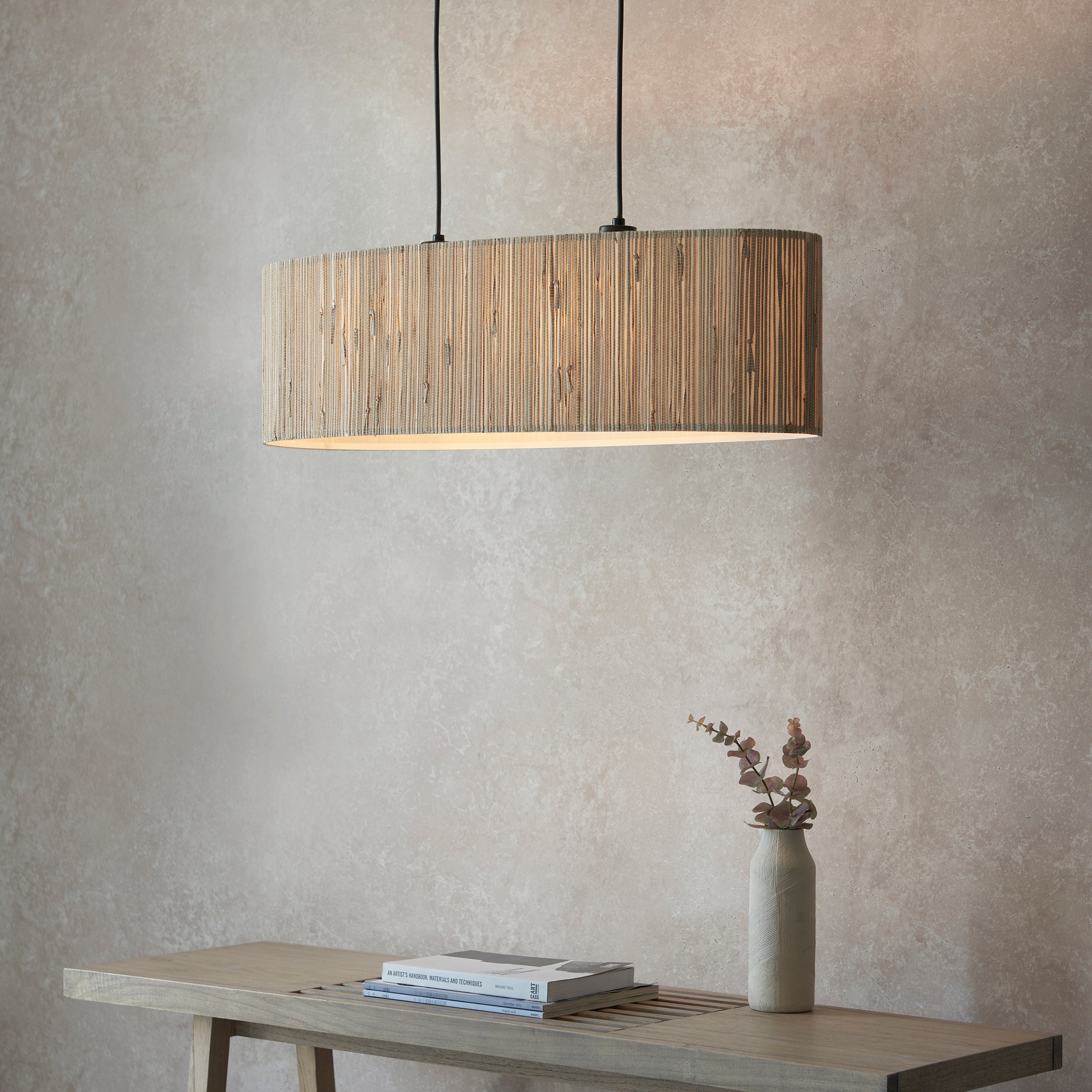 Endon Longshore 2 Light Linear Pendant - Woven Seagrass