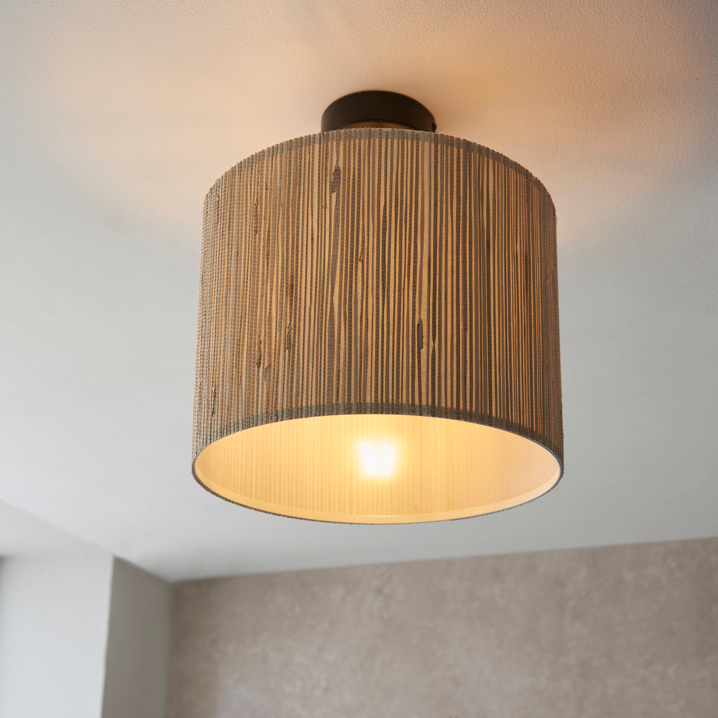 Endon Longshore Single Semi Fush Ceiling Light - Woven Seagrass