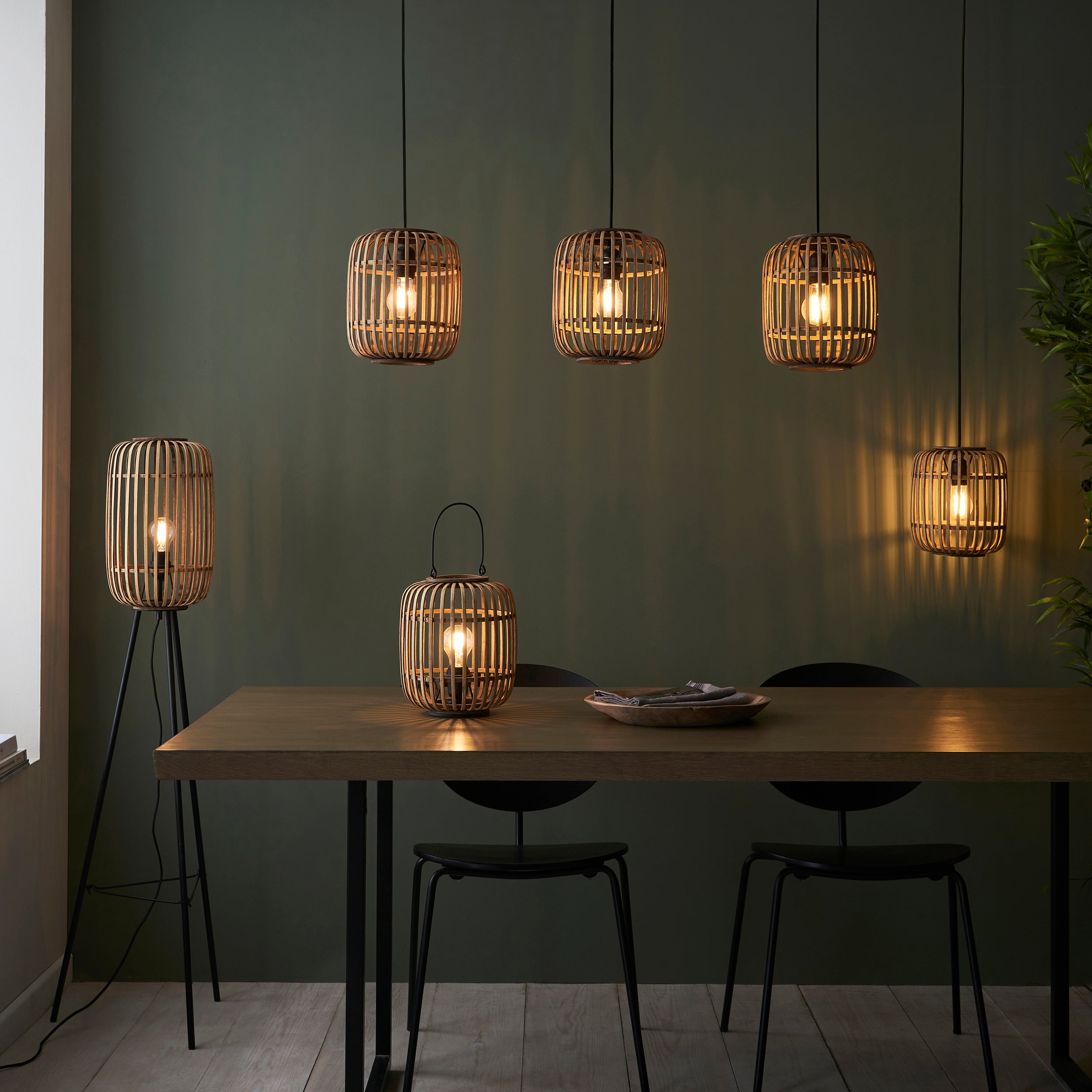 Endon Mathias Bamboo 3 Light Linear Pendant - Natural Bamboo
