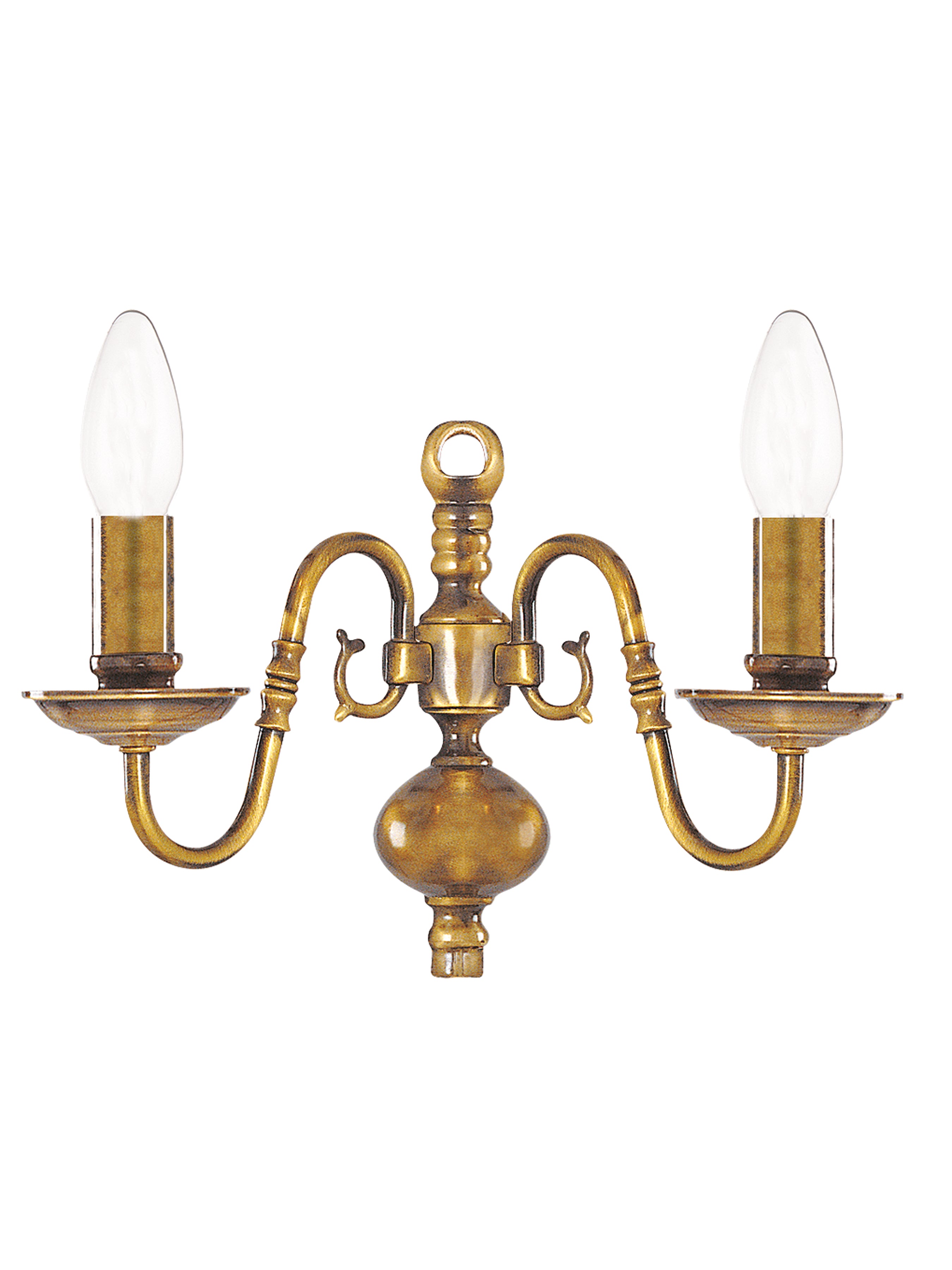 Searchlight Fearnside Solid Antique Brass 2 Light Wall Bracket With Metal Candle Covers