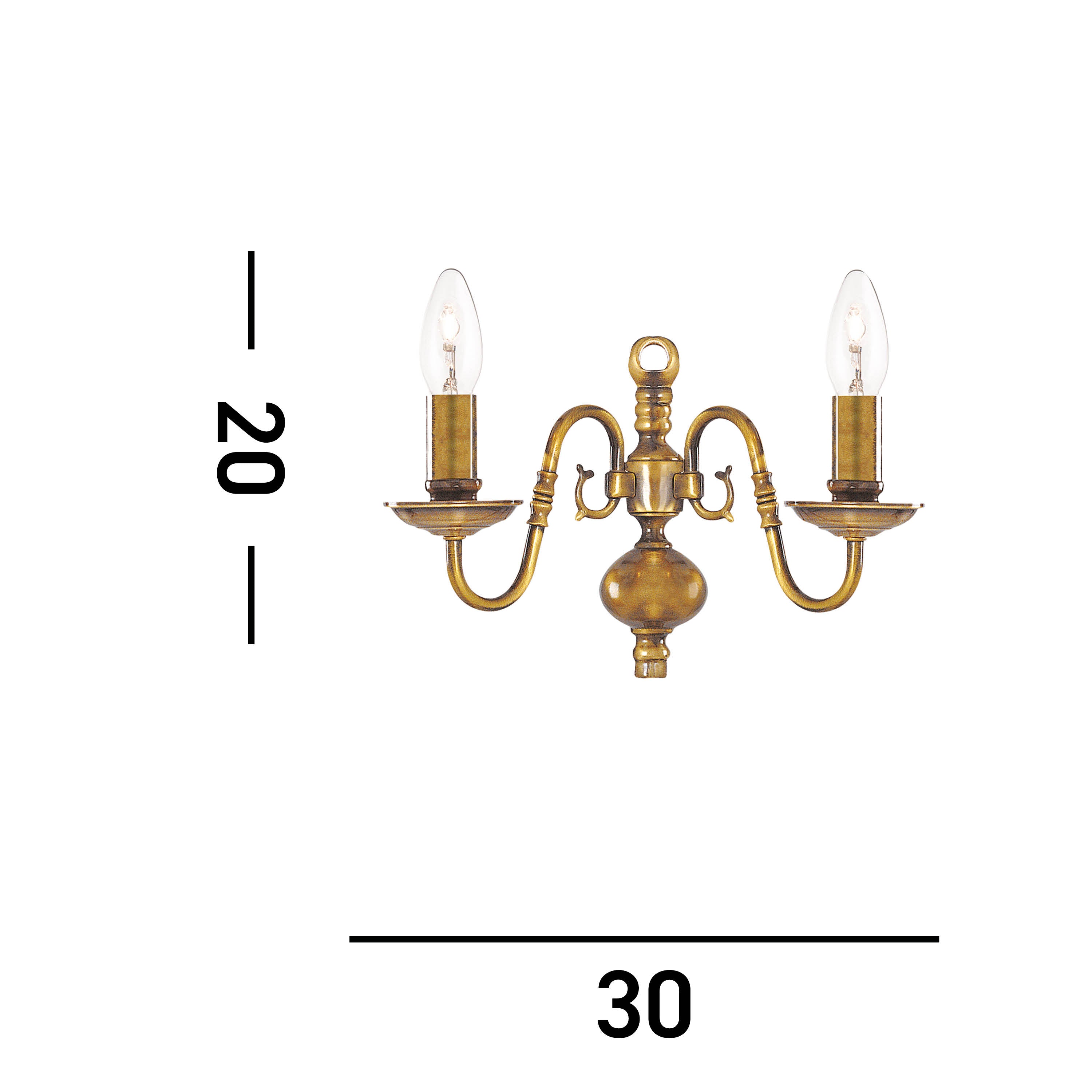 Searchlight Fearnside Solid Antique Brass 2 Light Wall Bracket With Metal Candle Covers