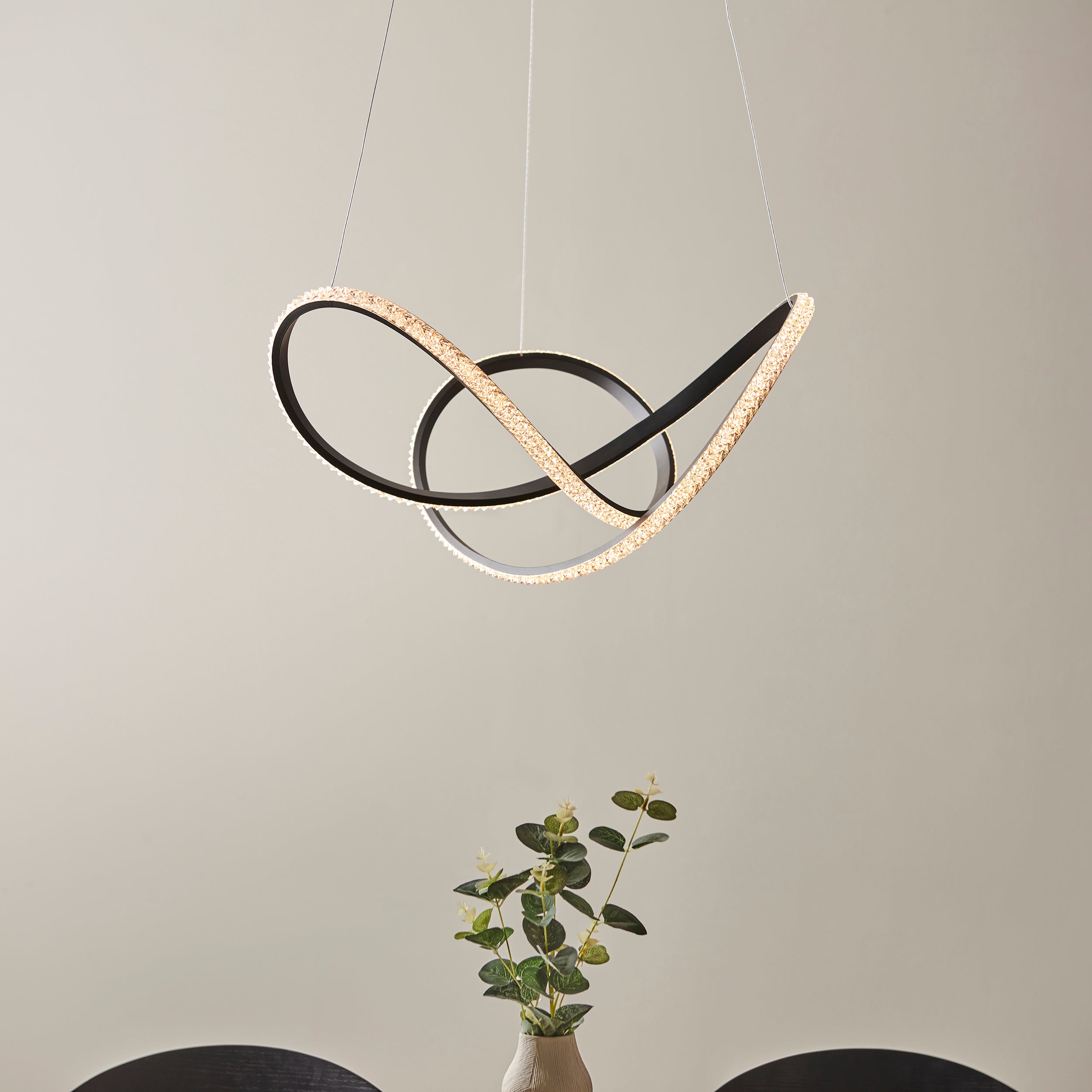 Endon Francisca Embellished Ceiling Pendant - Textured Black & Clear Faceted Detail