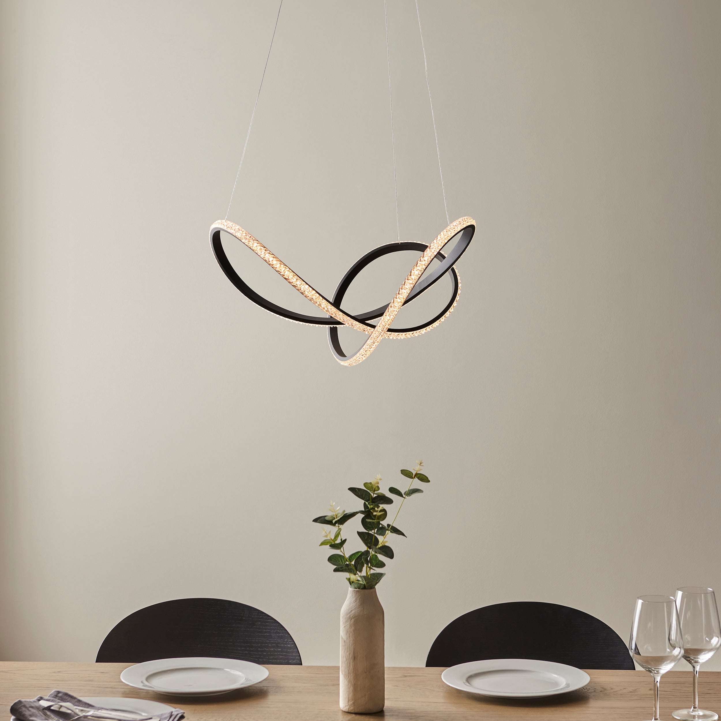 Endon Francisca Embellished Ceiling Pendant - Textured Black & Clear Faceted Detail