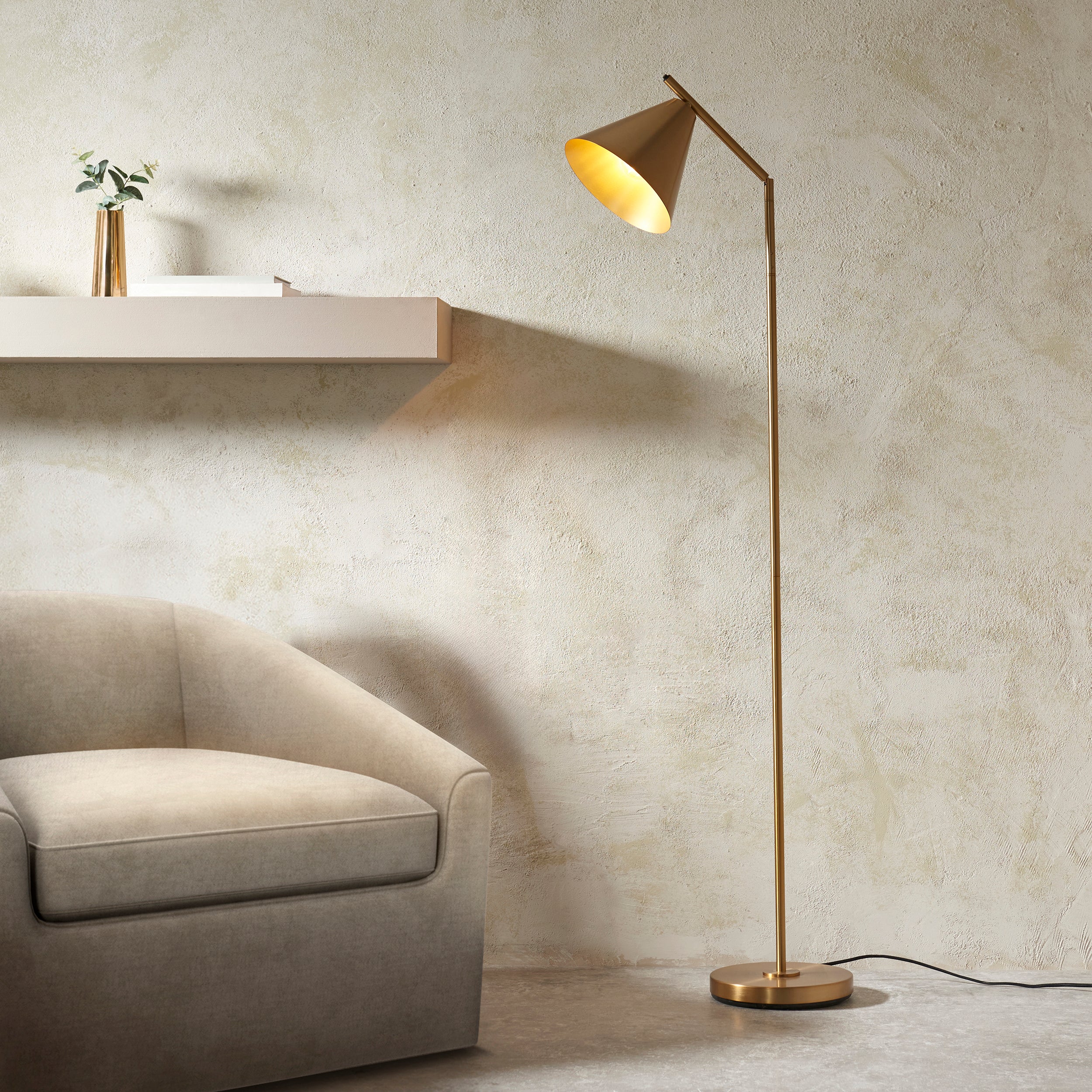 Endon Cape 1 Light Floor Lamp - Warm Antique Brass