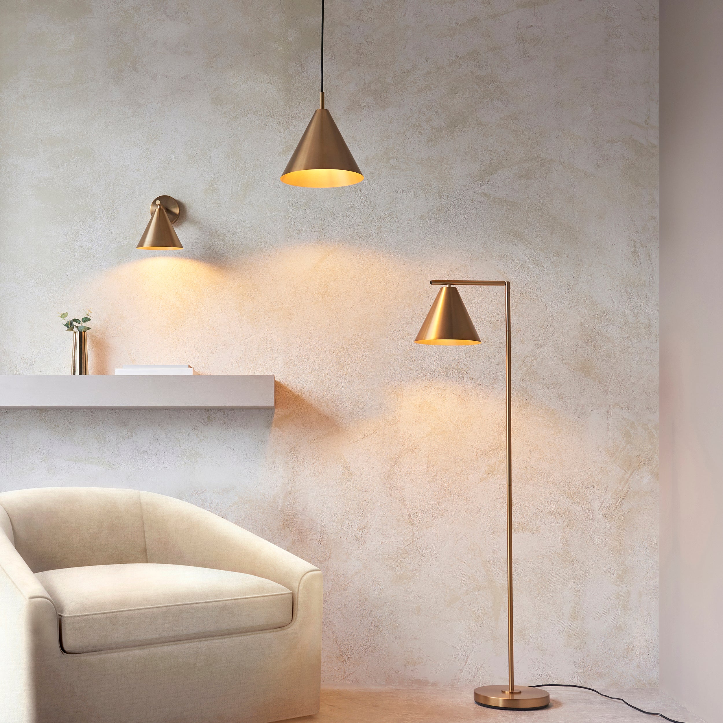 Endon Cape 1 Light Floor Lamp - Warm Antique Brass