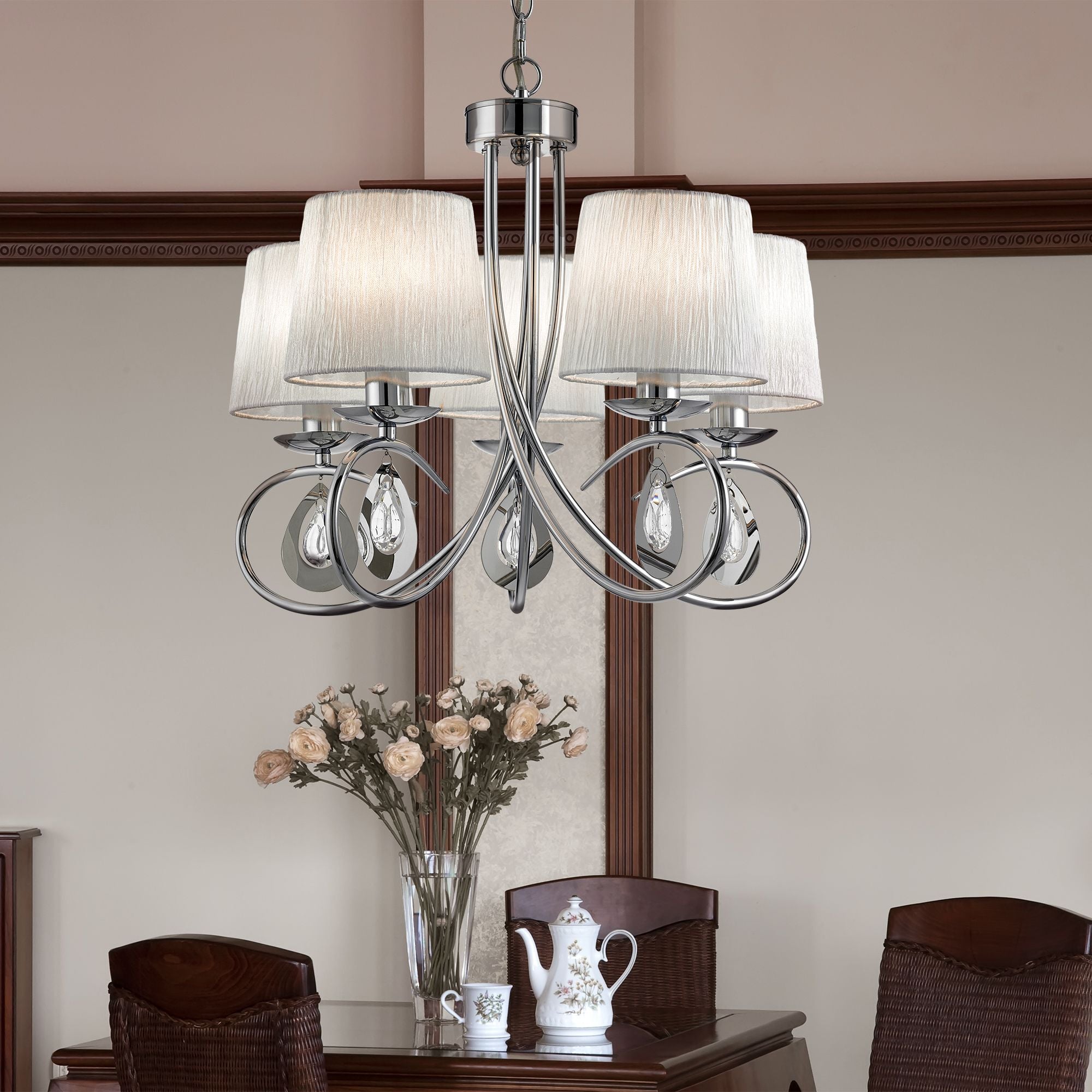 Searchlight Alroy  Chrome 5 Light Ceiling Fitting With Pleated Shade