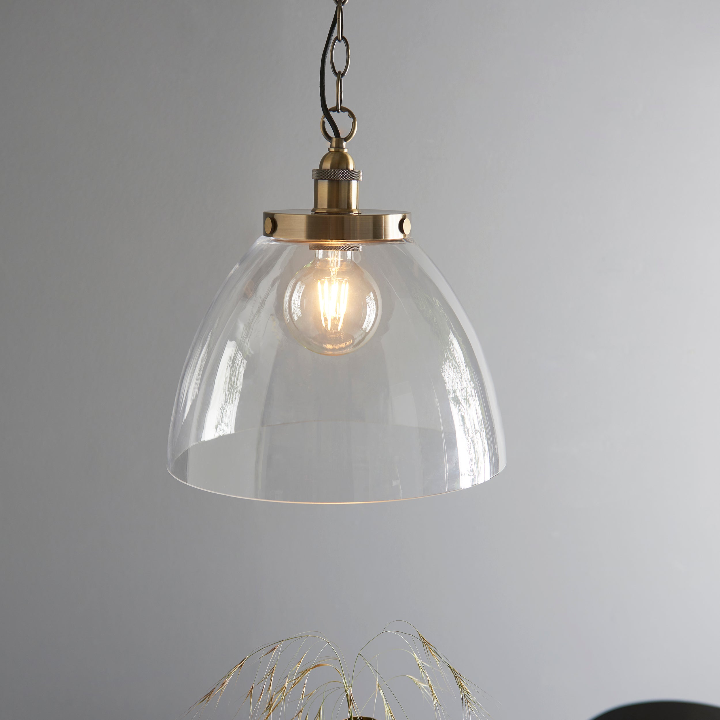Endon Hansen Grand Single Pendant - Antique Brass Plate & Clear Glass