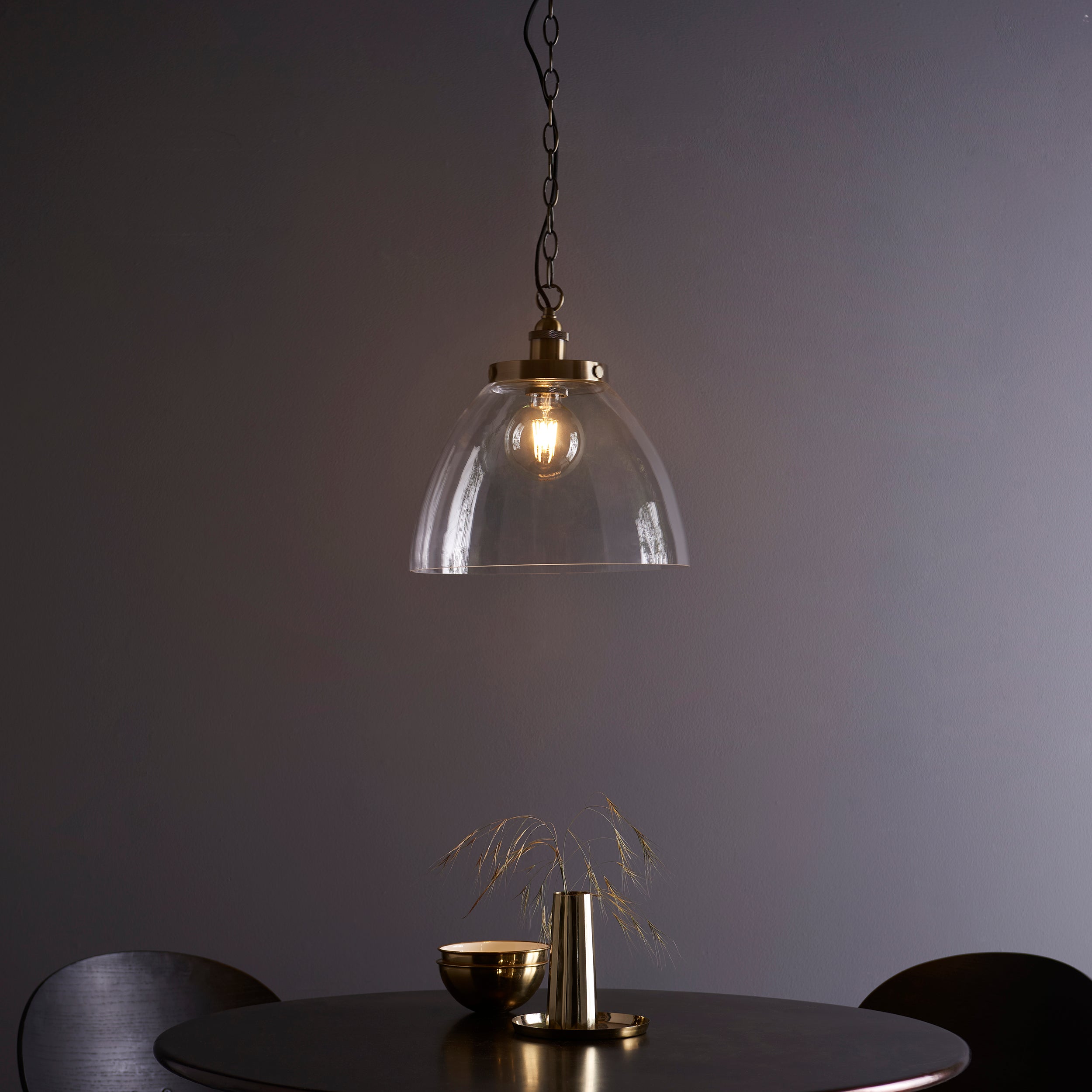 Endon Hansen Grand Single Pendant - Antique Brass Plate & Clear Glass
