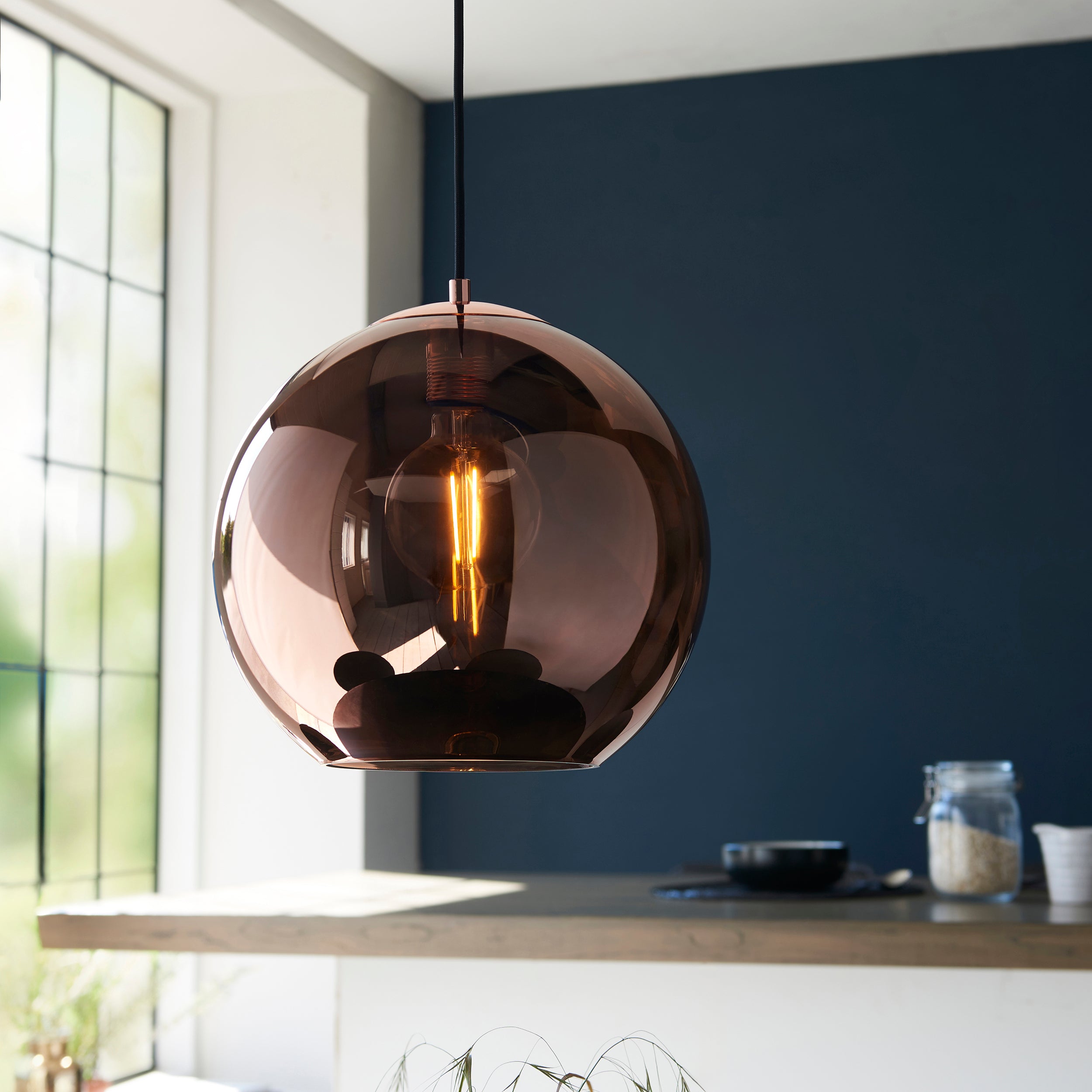 Endon Boli Single Pendant - Copper Mirrored Glass & Matt Black Paint