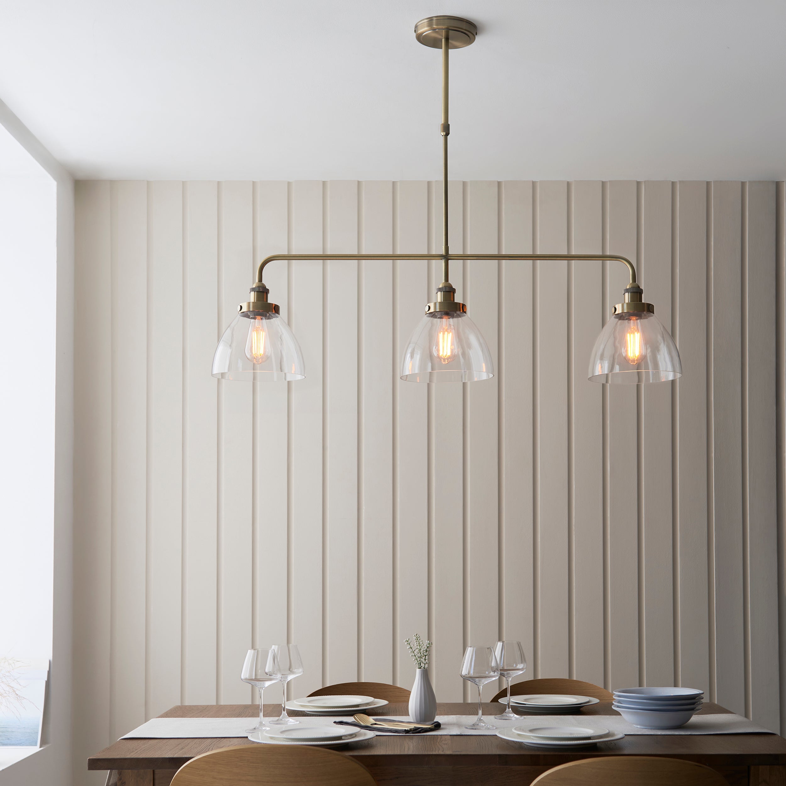 Endon Hansen 3 Light Pendant - Antique Brass Plate & Clear Glass