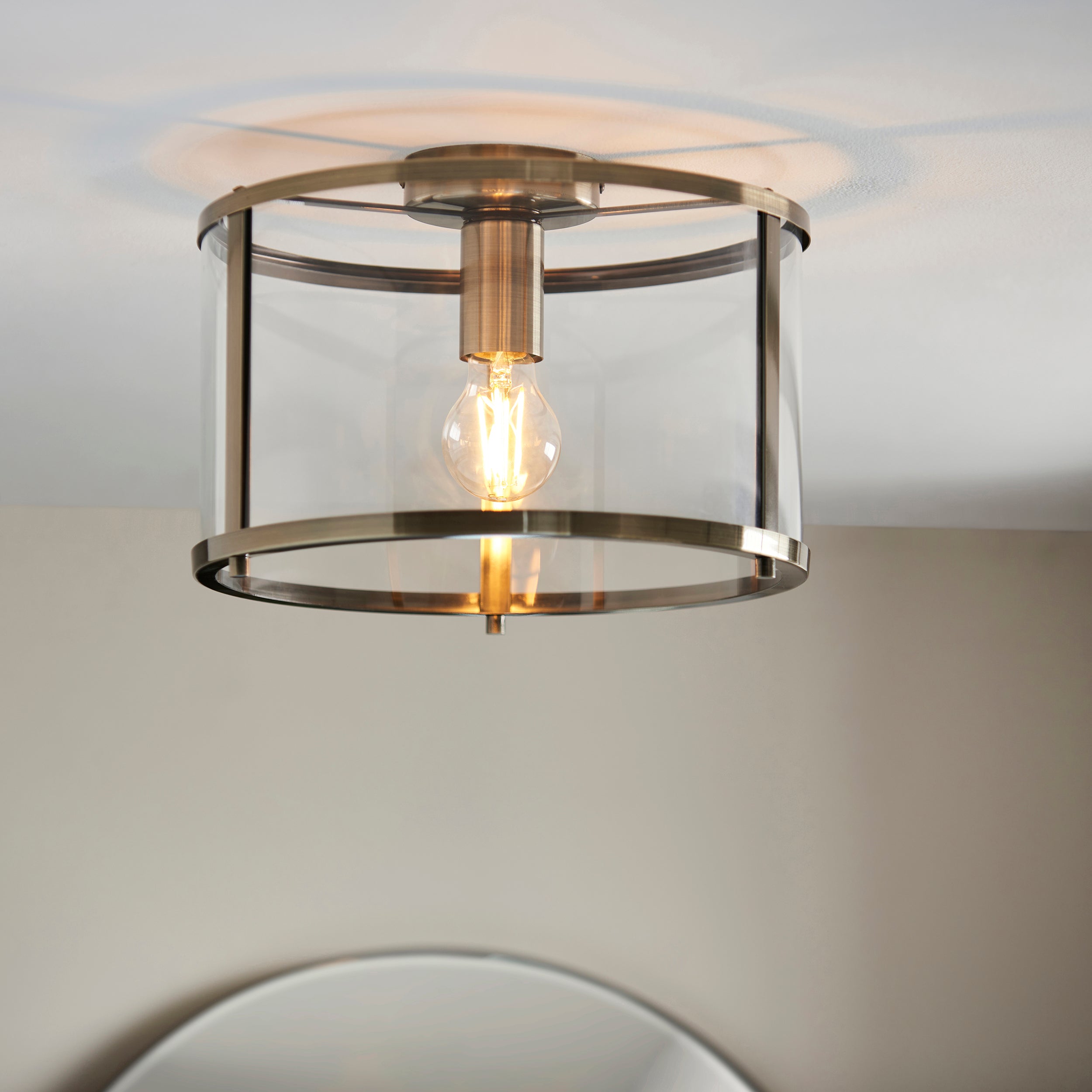 Endon Hopton Single Flush Fitting - Antique Brass Plate & Clear Glass