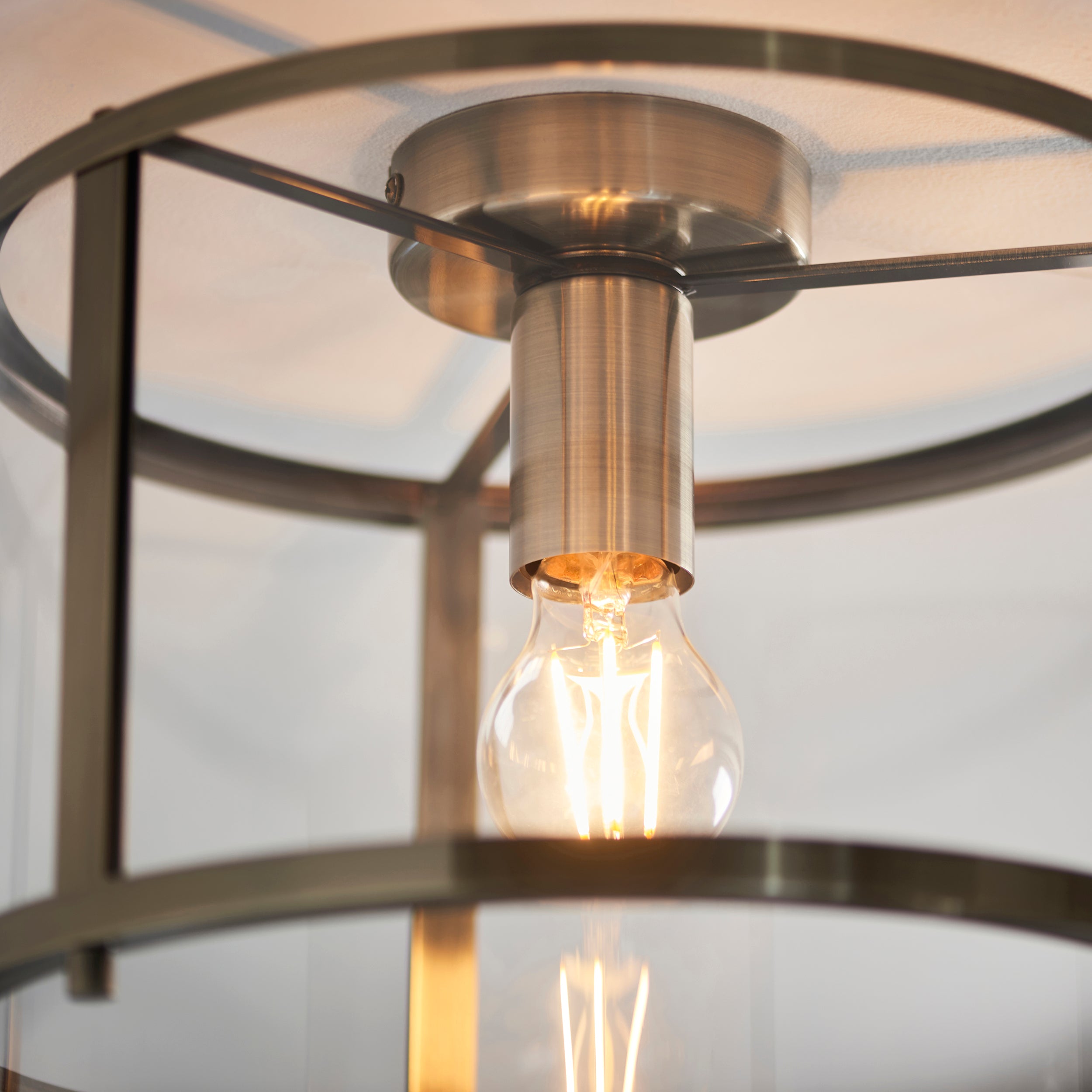 Endon Hopton Single Flush Fitting - Antique Brass Plate & Clear Glass