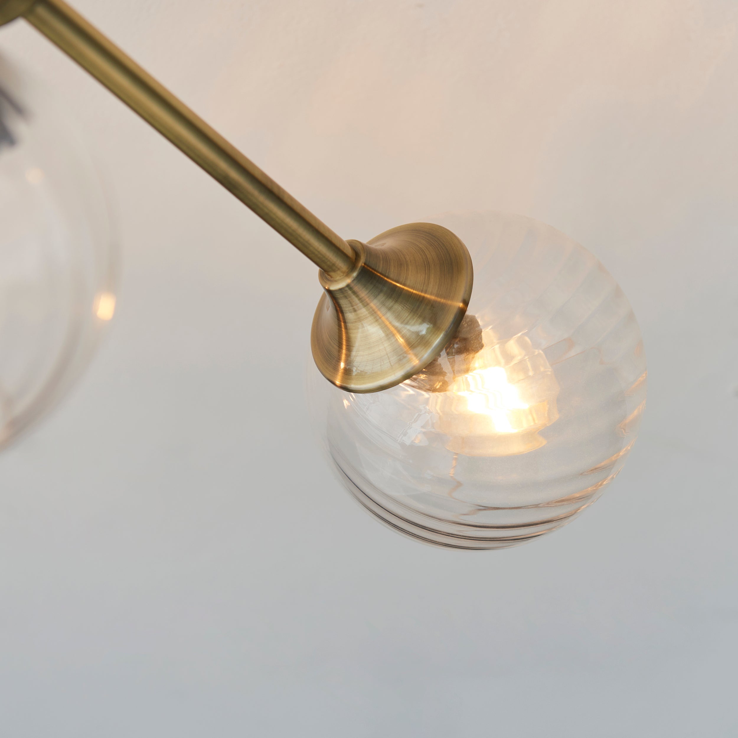 Endon Allegra 6 Light Semi-Flush Fitting - Antique Brass Plate & Clear Spiral Glass