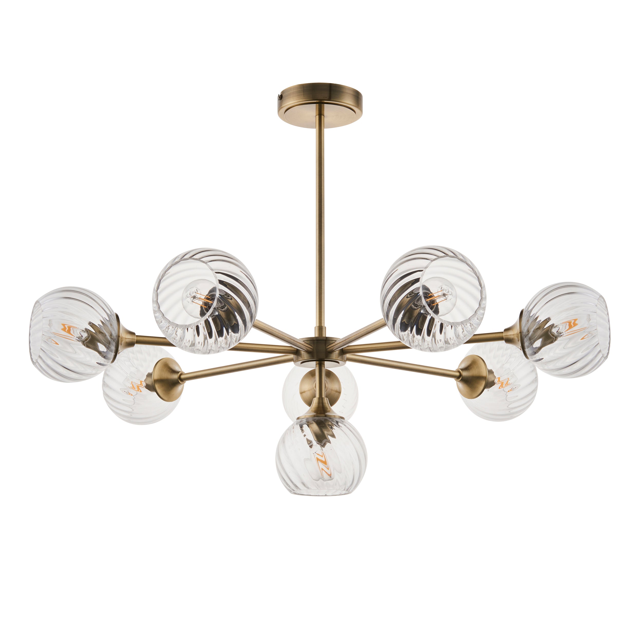 Endon Allegra 8 Light Pendant - Antique Brass Plate & Clear Spiral Glass