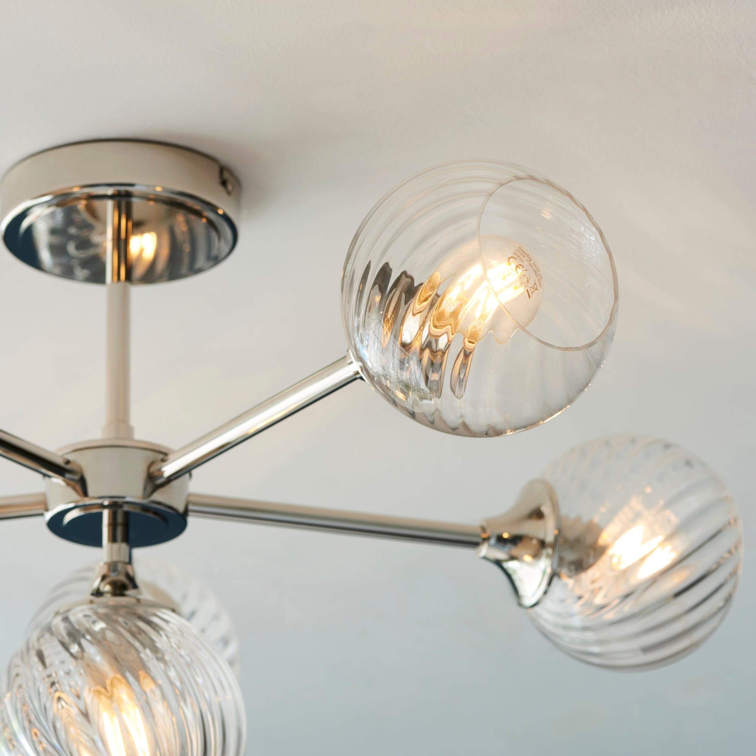 Endon Allegra 6 Light Semi-Flush Fitting - Bright Nickel Plate & Clear Spiral Glass