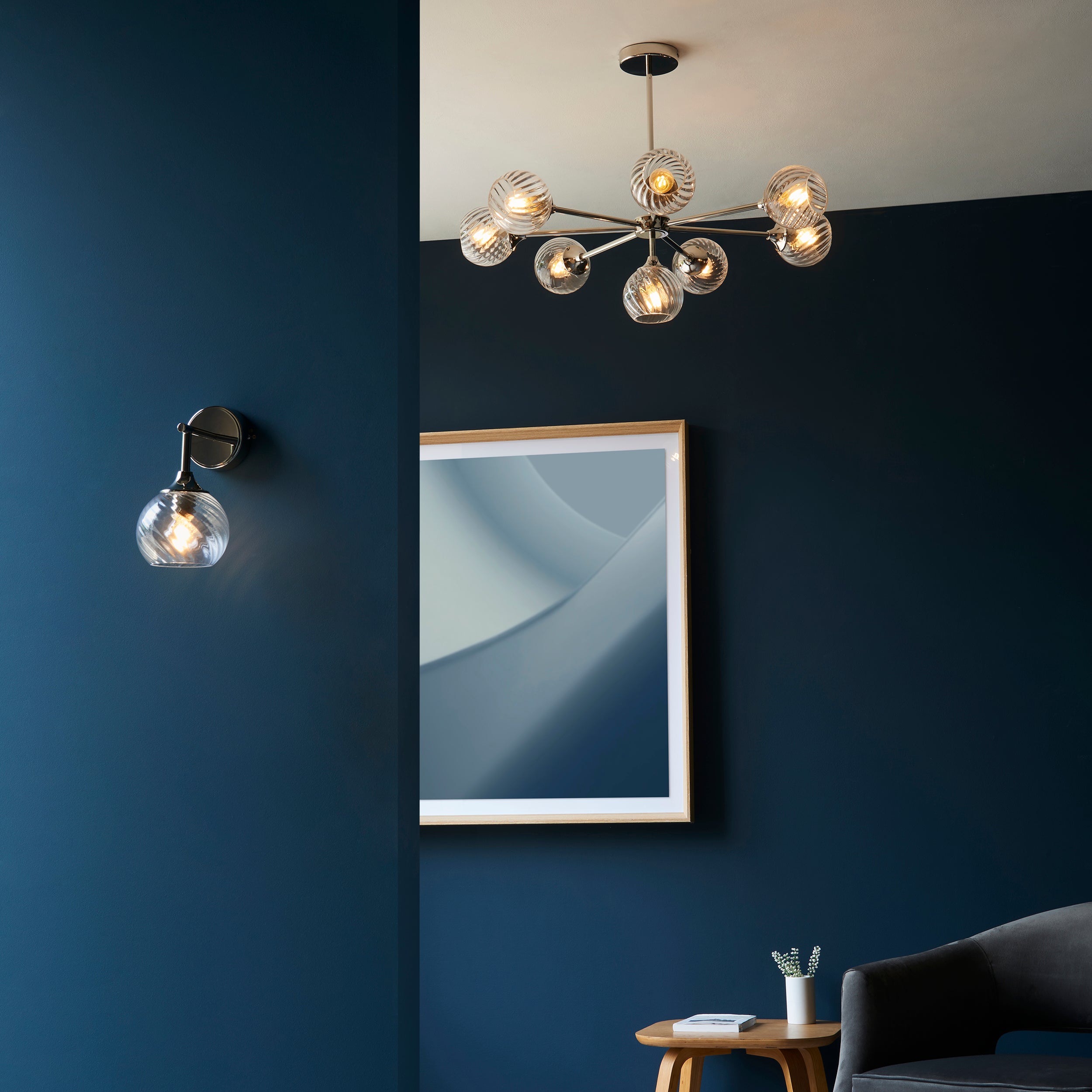 Endon Allegra 8 Light Pendant - Bright Nickel Plate & Clear Spiral Glass