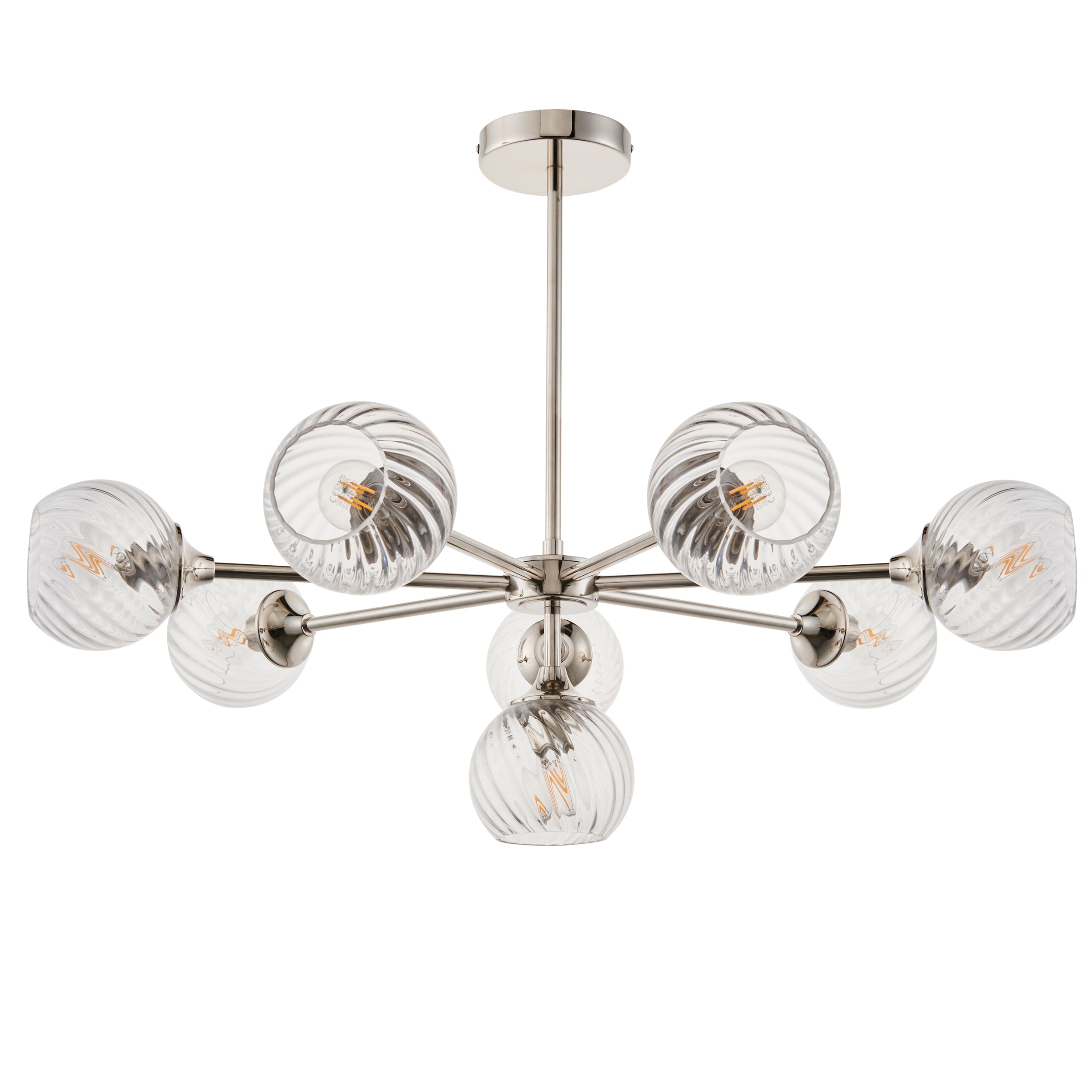 Endon Allegra 8 Light Pendant - Bright Nickel Plate & Clear Spiral Glass