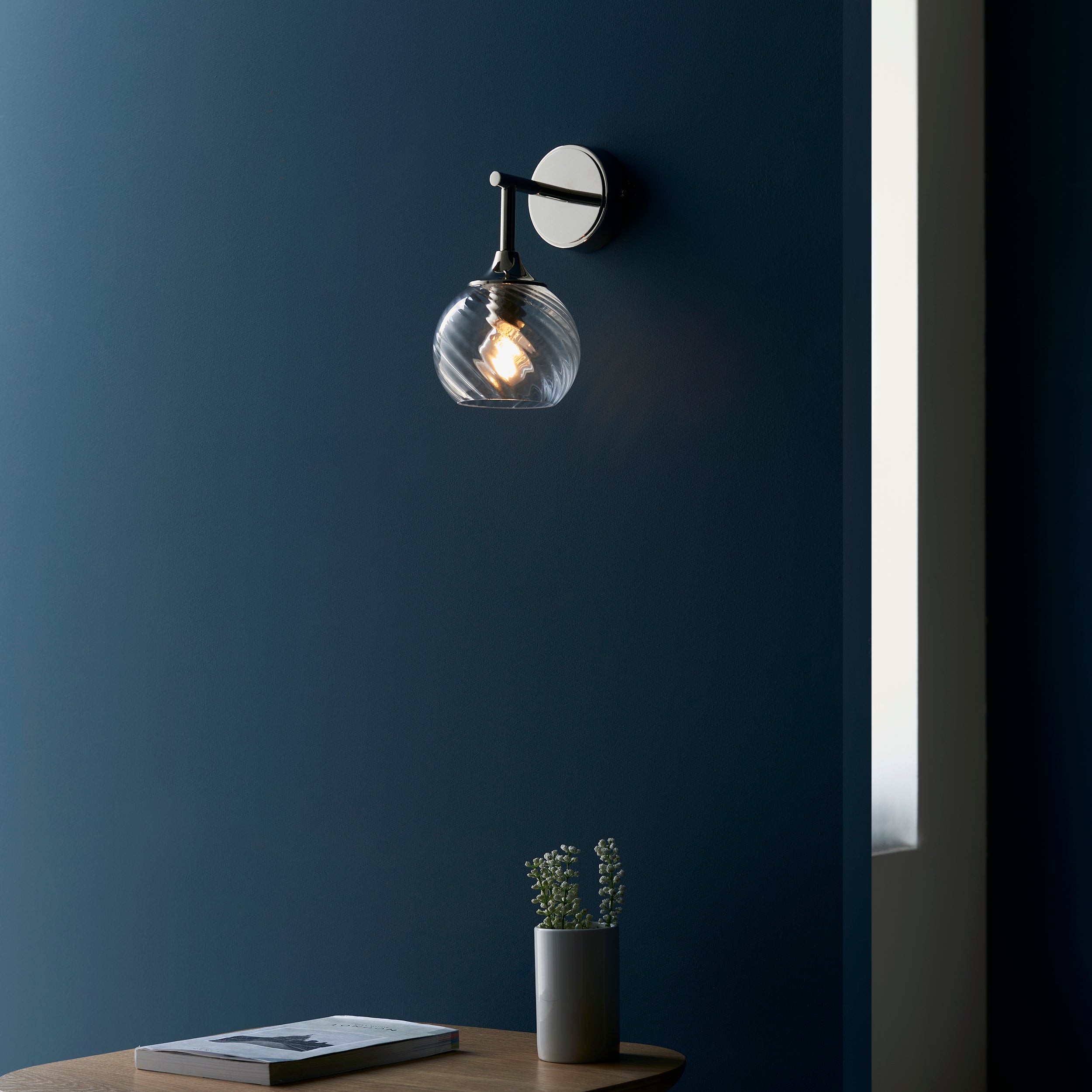 Endon Allegra Single Wall Light - Bright Nickel Plate & Clear Spiral Glass