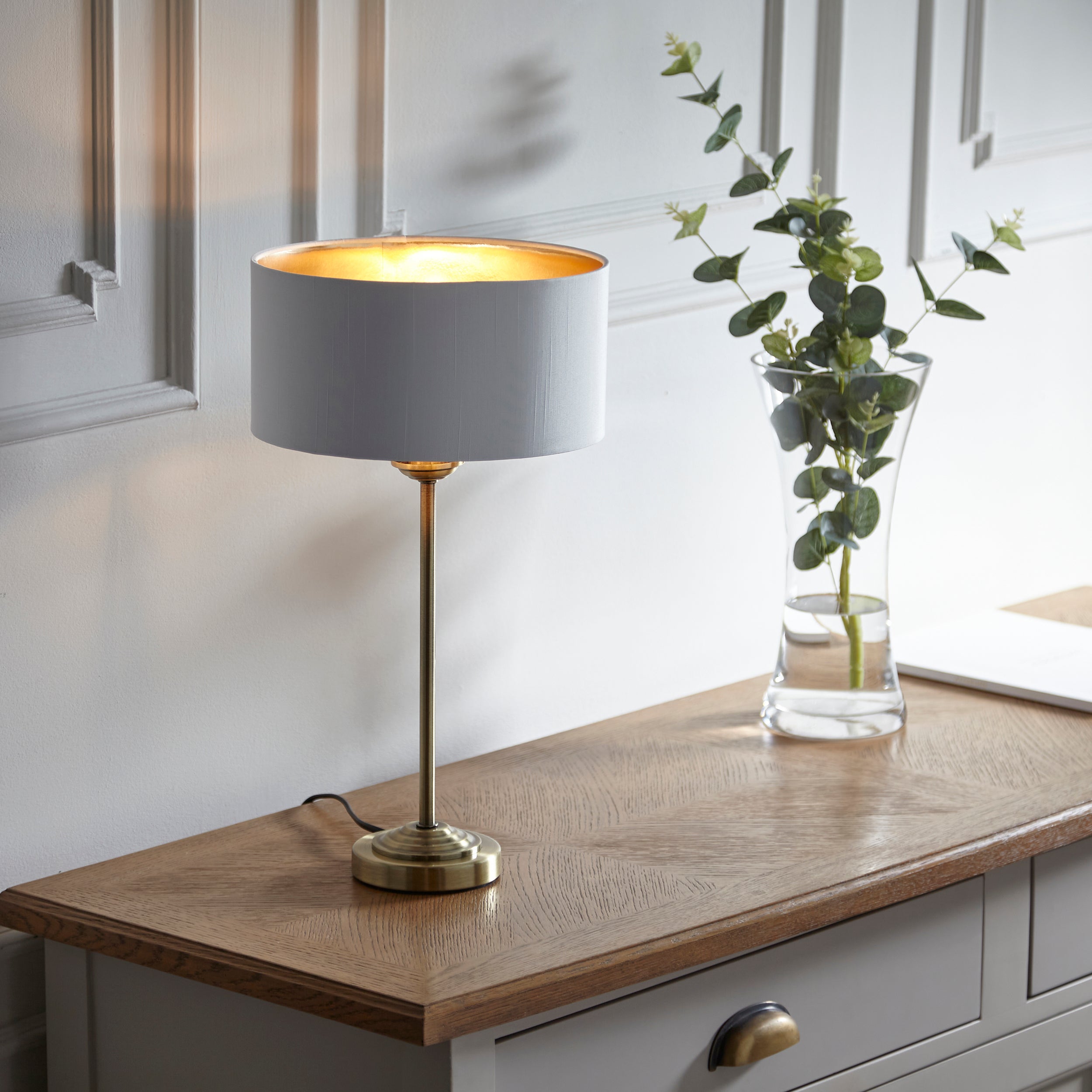 Endon Highclere Table Lamp - Antique Brass & Vintage White