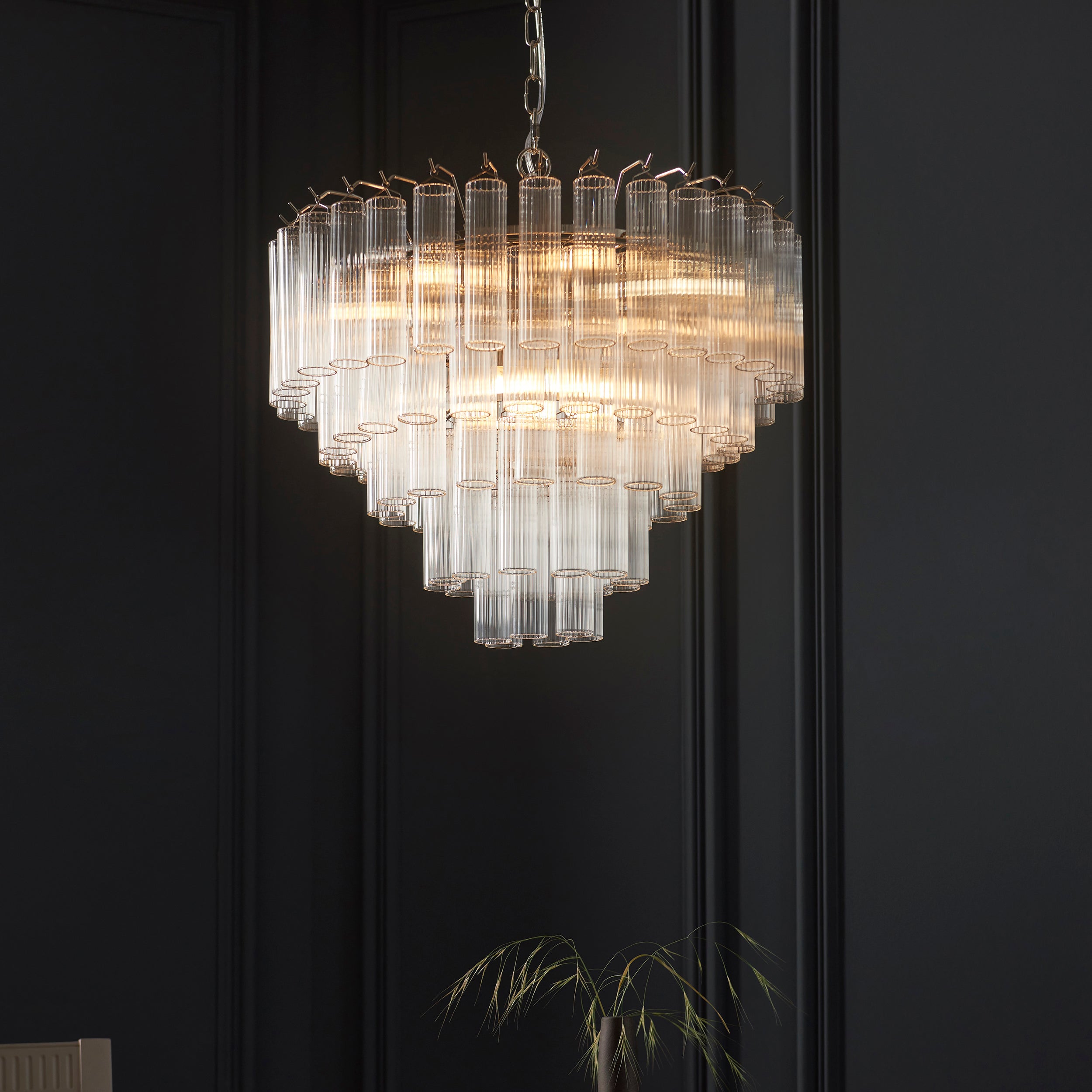 Endon Toulouse 12 Light Pendant - Bright Nickel Plate & Clear Ribbed Glass