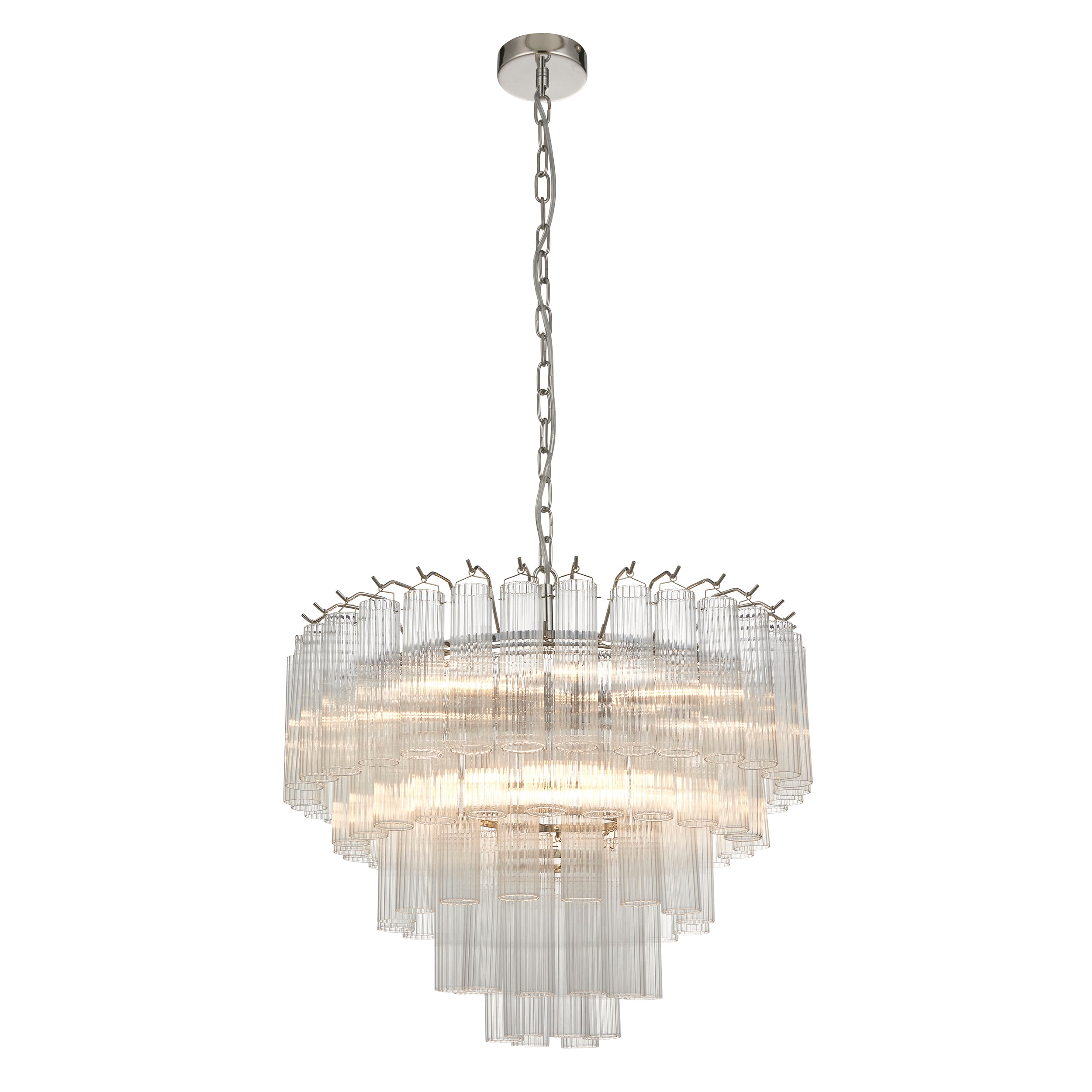 Endon Toulouse 12 Light Pendant - Bright Nickel Plate & Clear Ribbed Glass