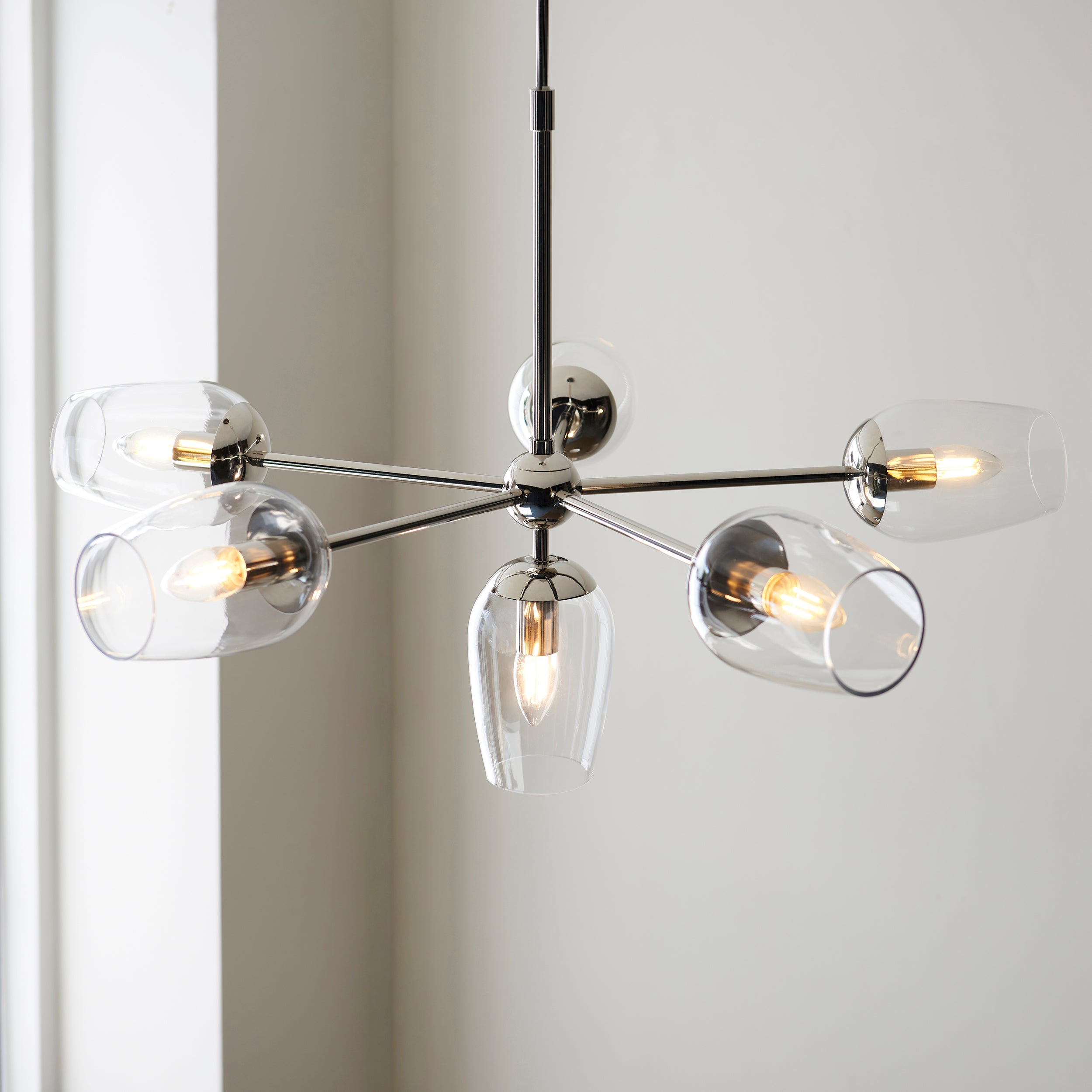 Endon Walton 6 Light Adjustable Pendant - Bright Nickel Plate & Clear Glass