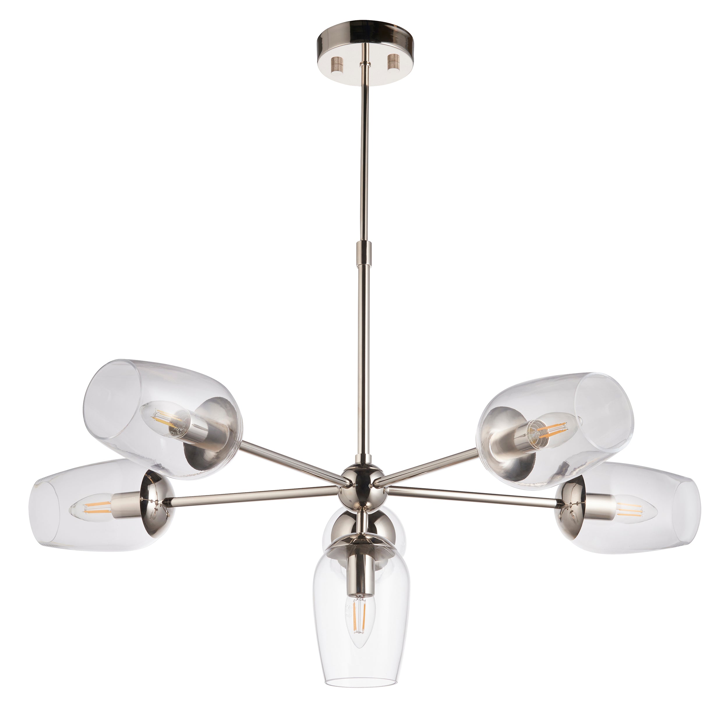 Endon Walton 6 Light Adjustable Pendant - Bright Nickel Plate & Clear Glass