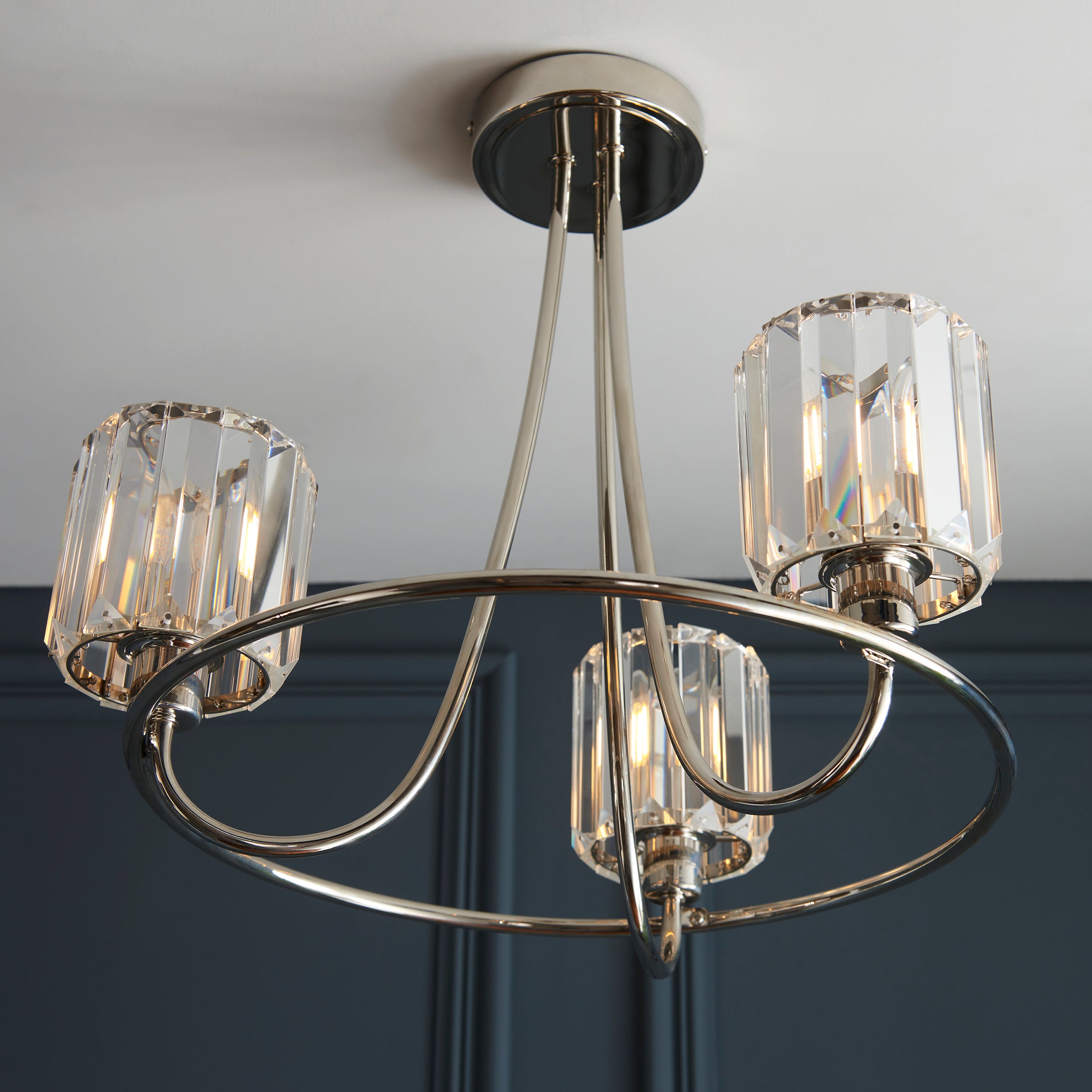 Endon Berenice 3 Light Semi-Flush Fitting - Bright Nickel Plate & Clear Glass