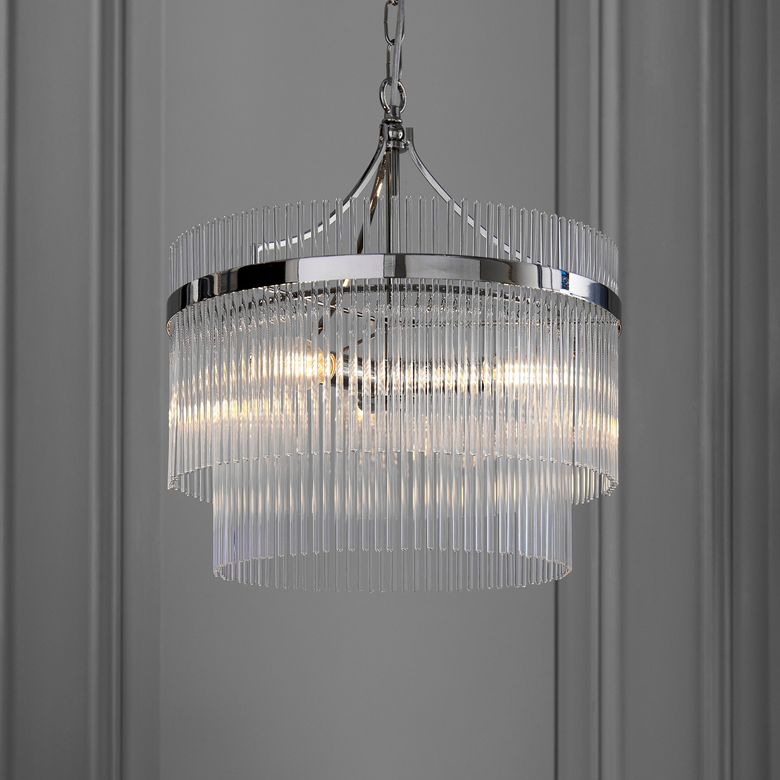 Endon Marietta 3 Light Pendant - Bright Nickel Plate & Clear Glass