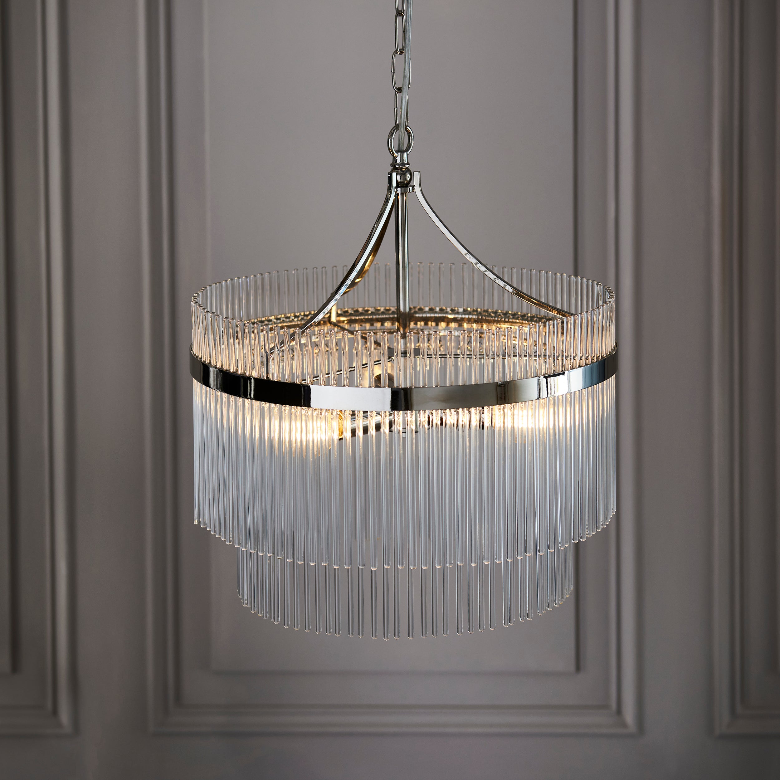 Endon Marietta 3 Light Pendant - Bright Nickel Plate & Clear Glass