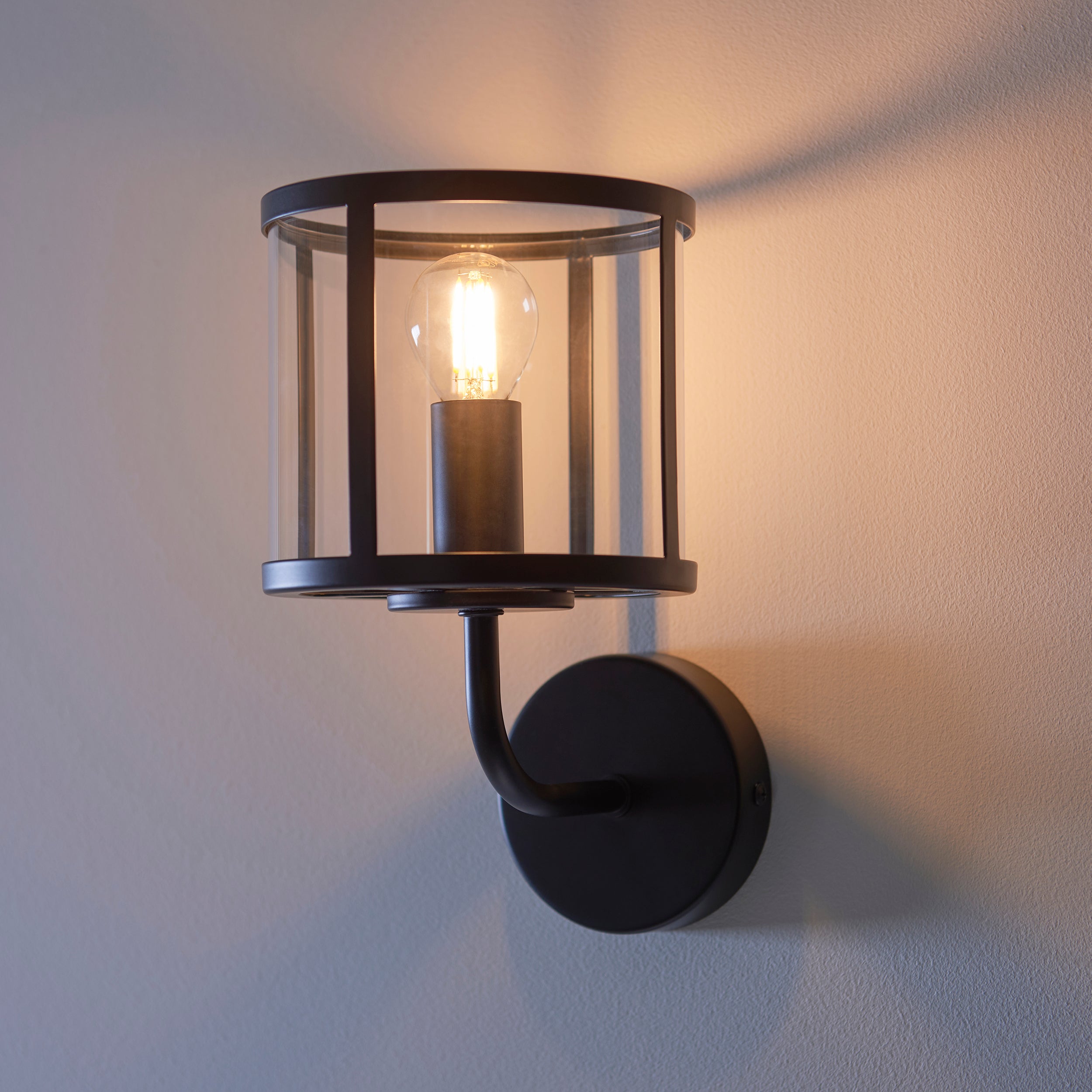 Endon Hopton Single Wall Light - Matt Black & Clear Glass