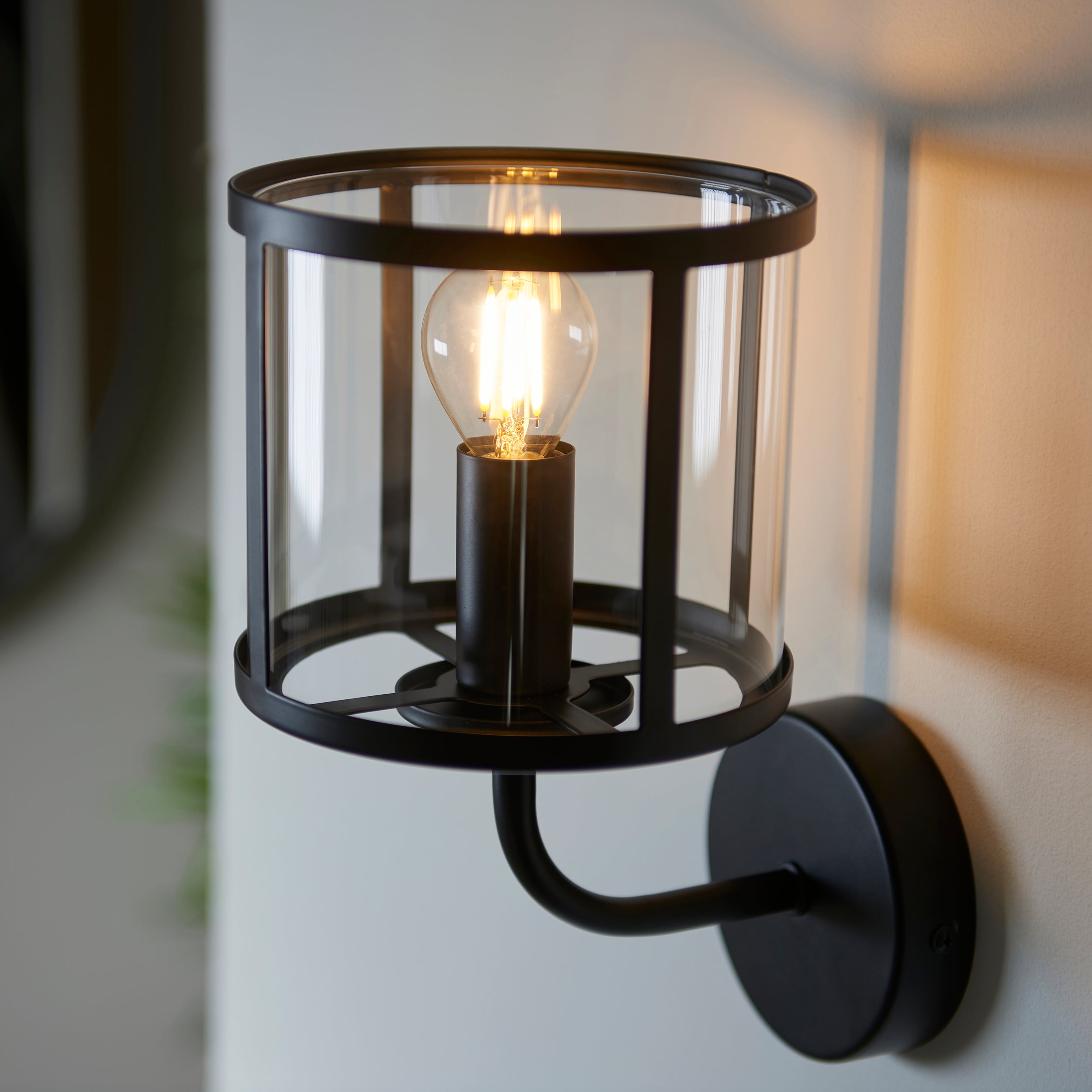 Endon Hopton Single Wall Light - Matt Black & Clear Glass