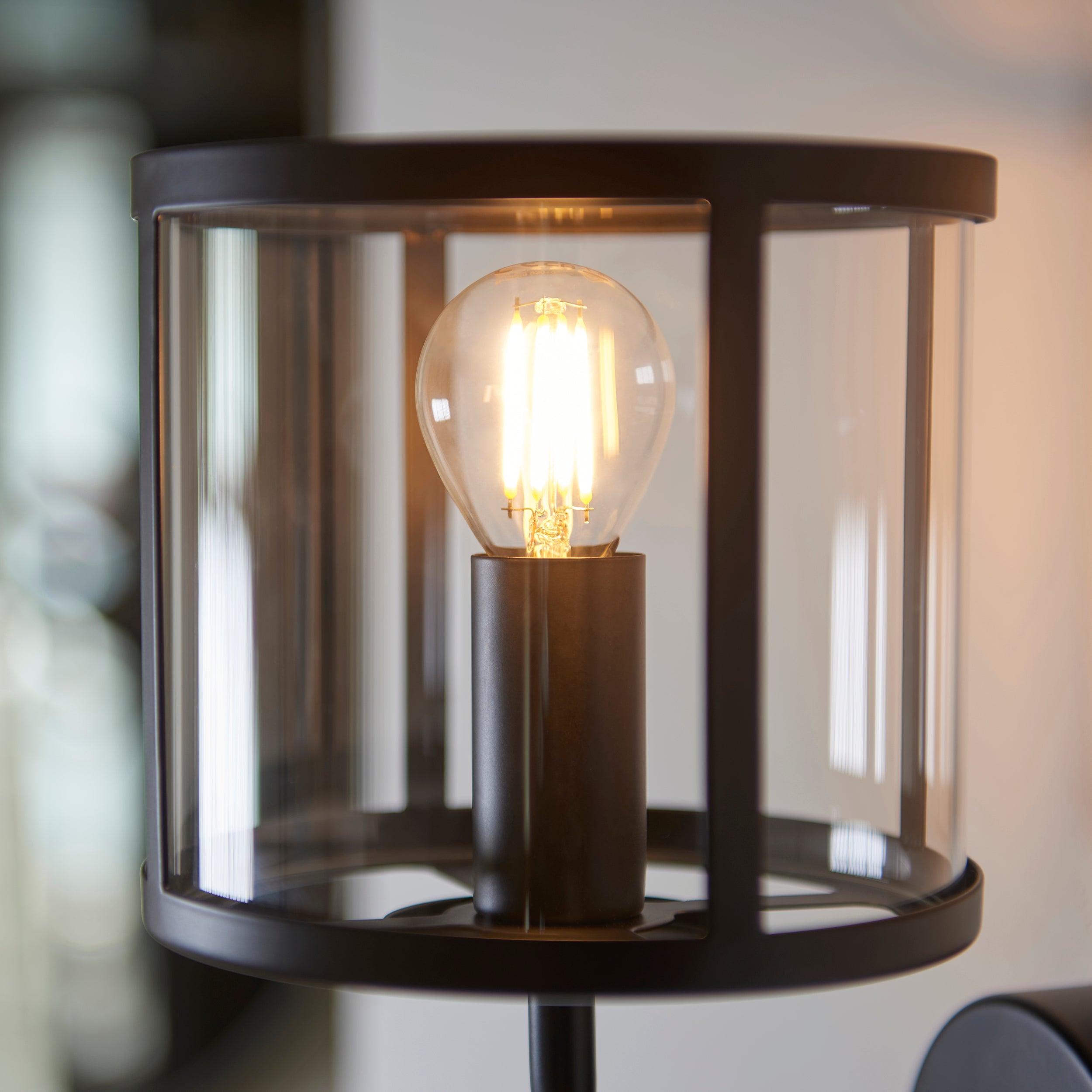Endon Hopton Single Wall Light - Matt Black & Clear Glass