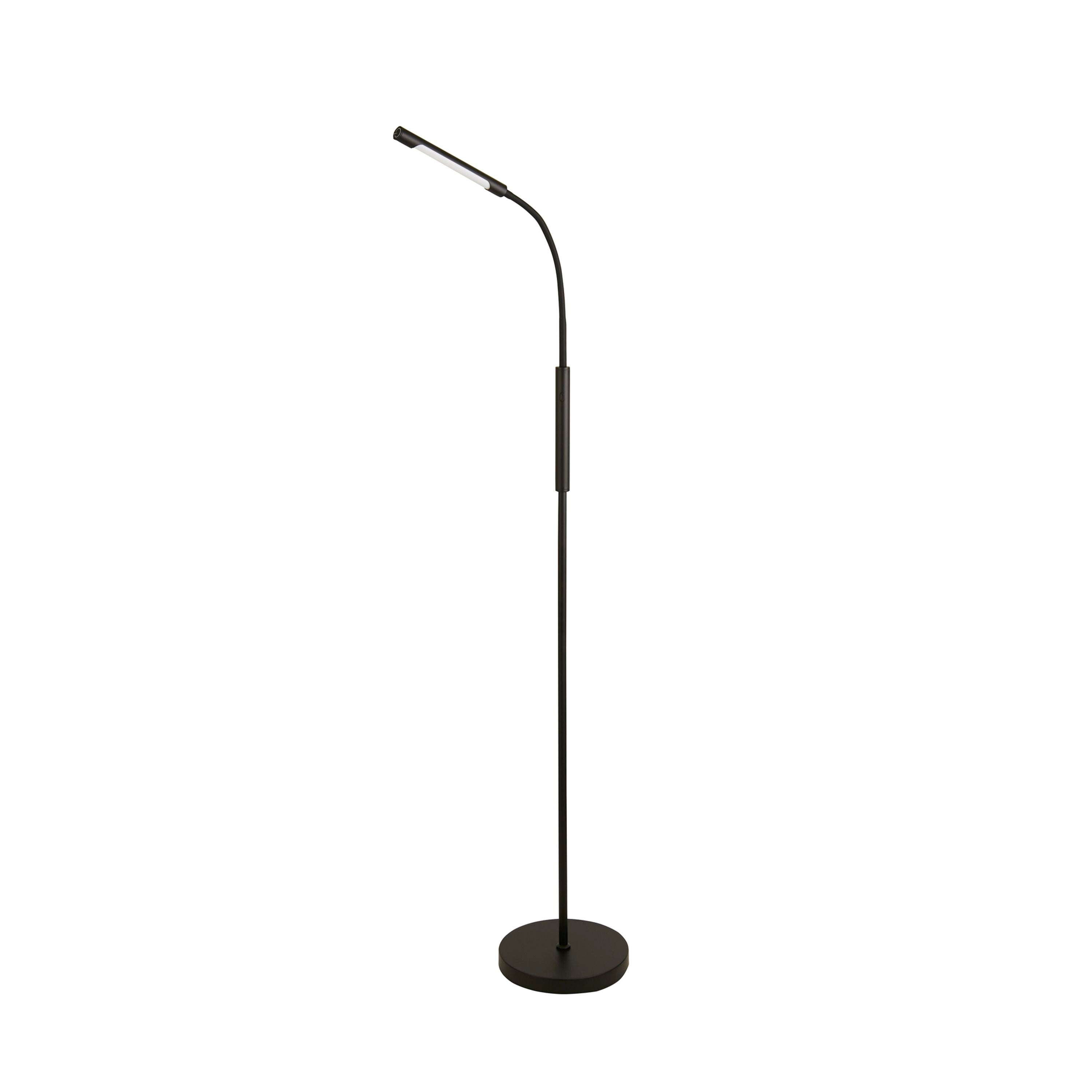 Searchlight Plume Rechargeable LED Floor Lamp in black, alternate angle studio shot on a white background