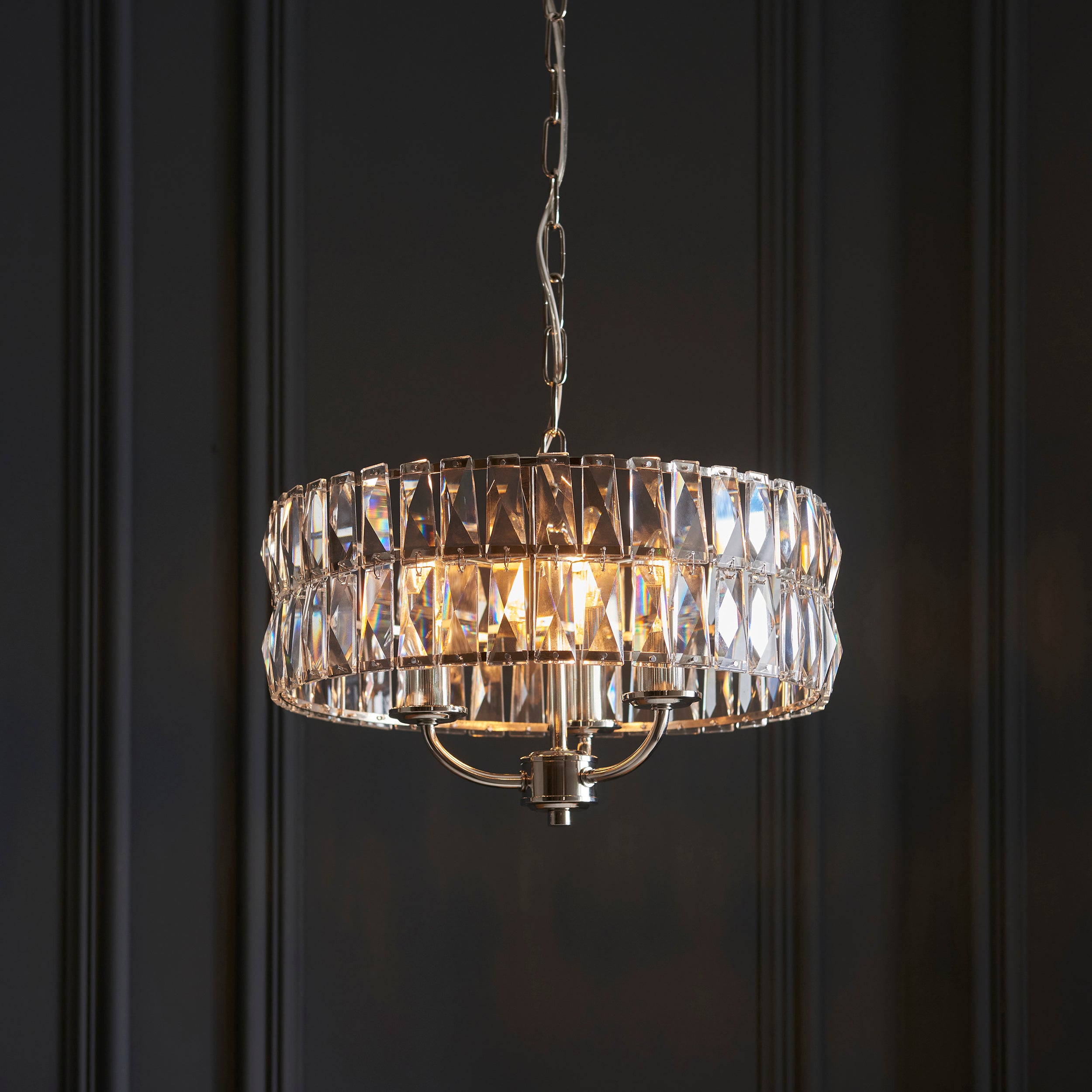 Endon Clifton 3 Light Pendant - Bright Nickel Plate & Clear Crystal Glass