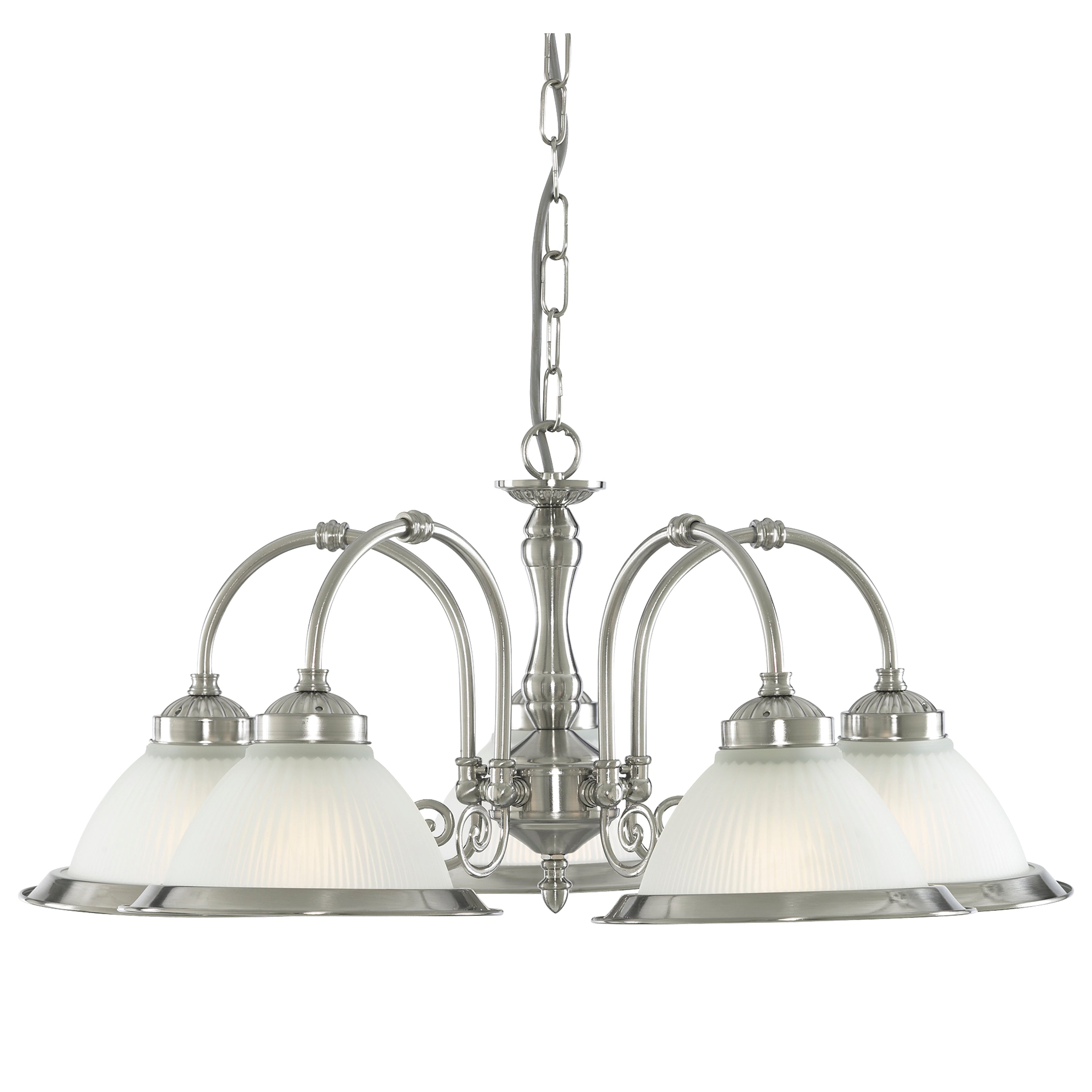 Searchlight Aintree  5 Light Ceiling Light - Satin Silver & Acid Glass
