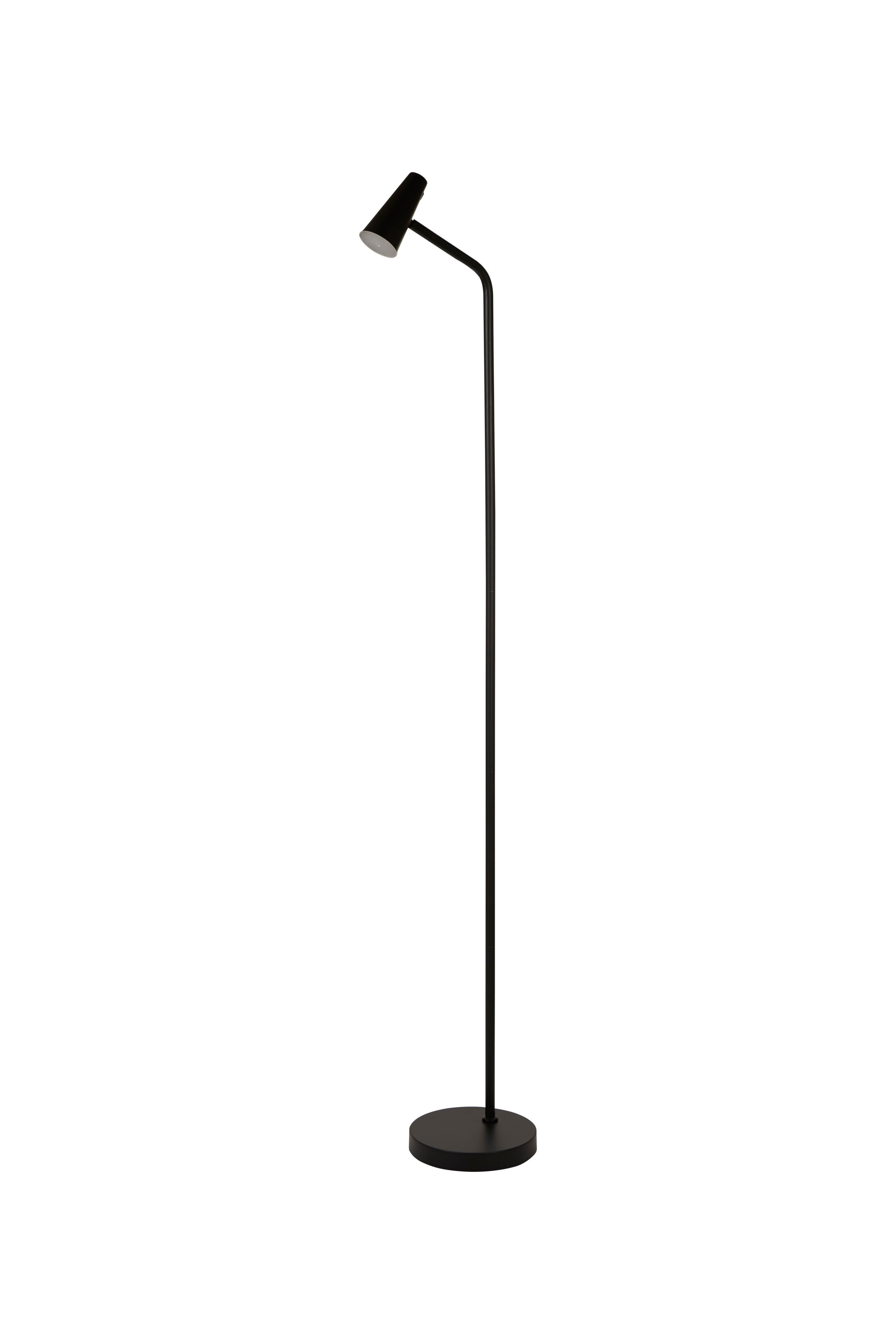 Searchlight Rechargeable Floor Lamp in matt black, front view showing the slim stem and round base