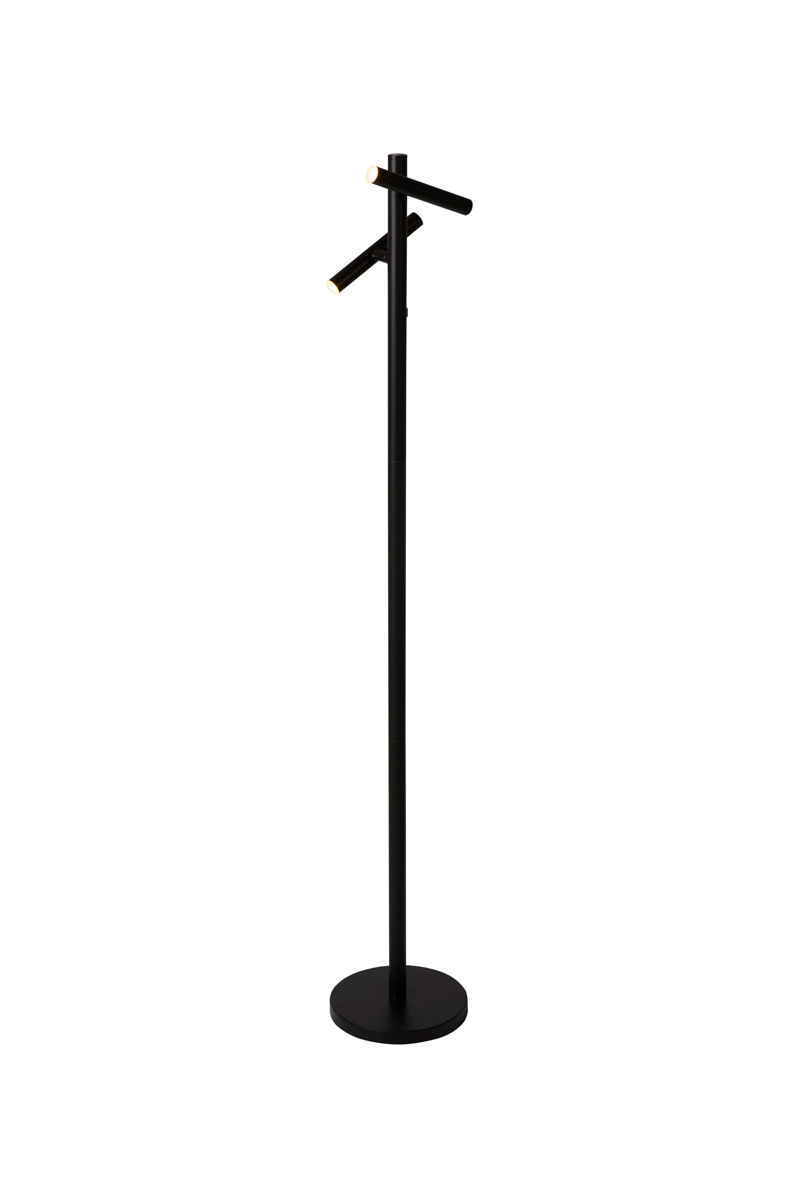 Searchlight Rechargeable 2 Light Floor Lamp in matt black, full length view on a white background
