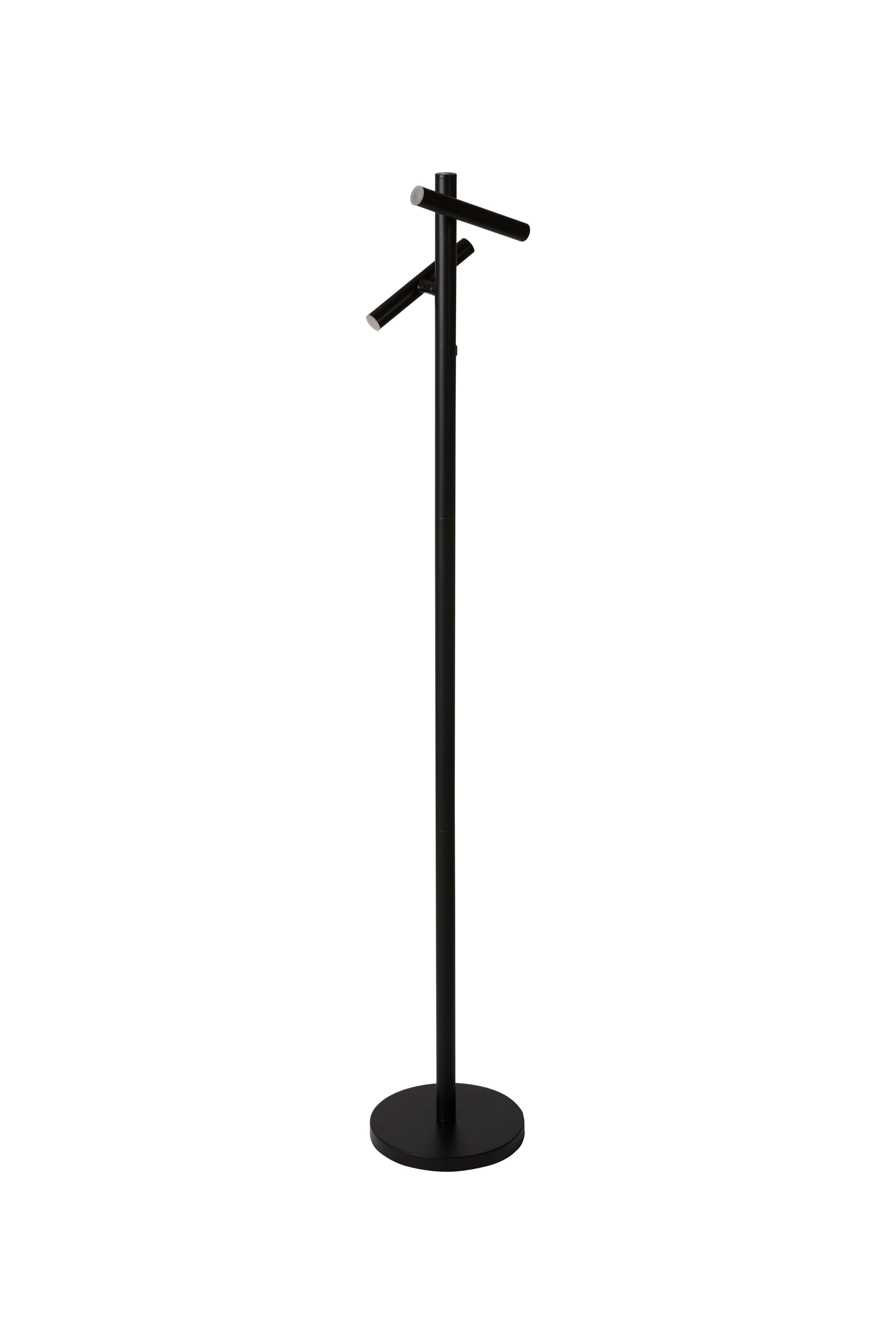Searchlight Rechargeable 2 Light Floor Lamp in matt black, front view showing the two batten shades