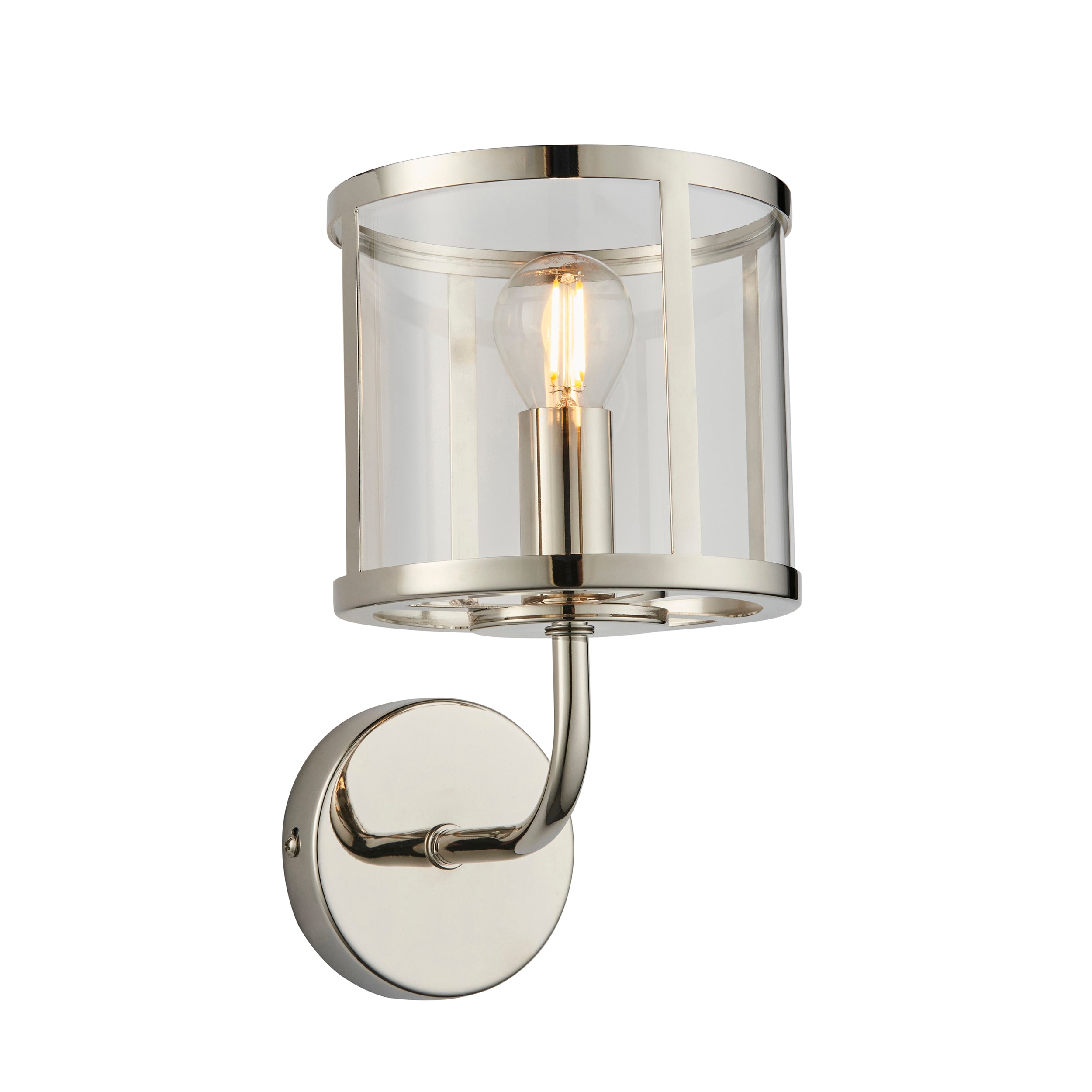 Endon Hopton Single Wall Light - Bright Nickel Plate & Clear Glass