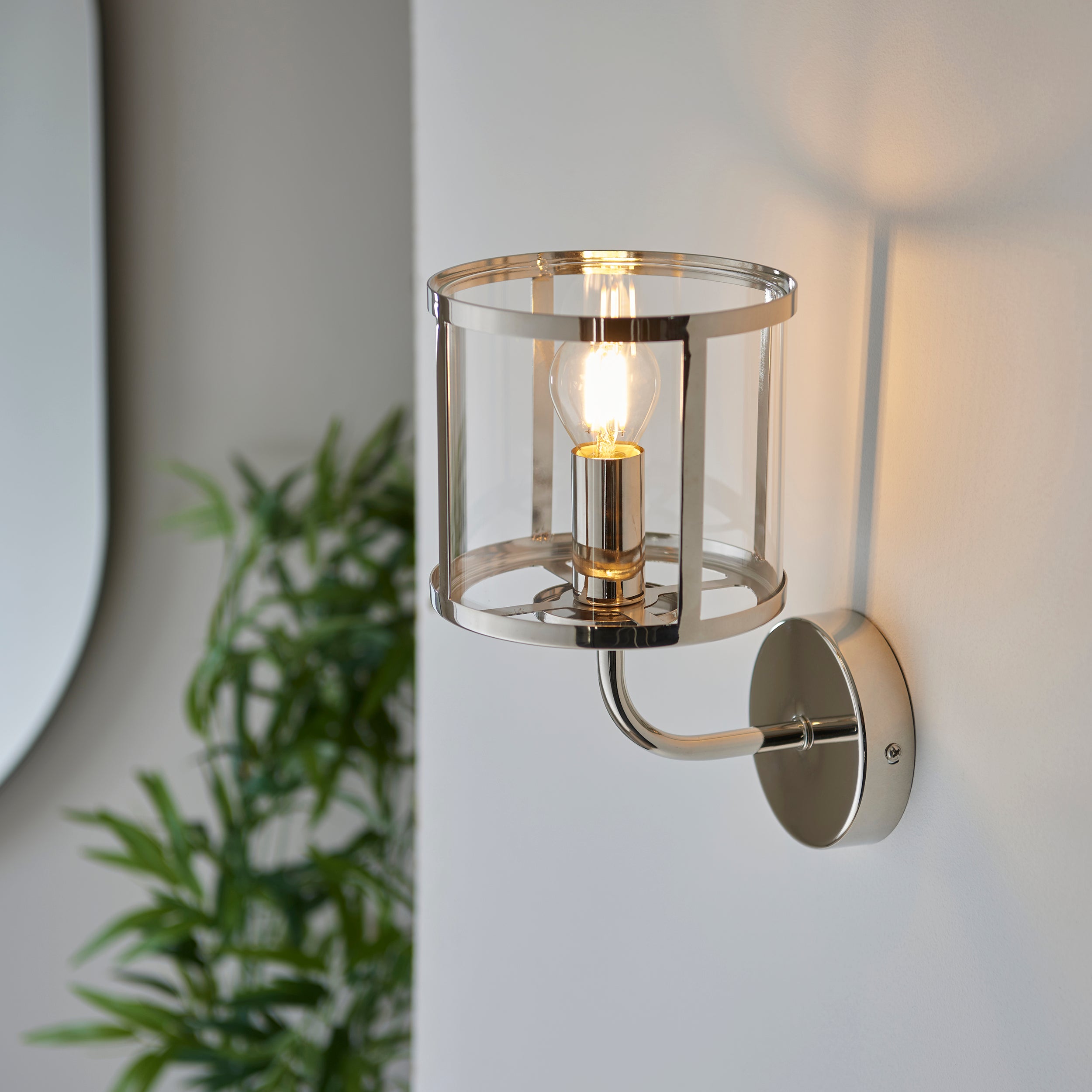 Endon Hopton Single Wall Light - Bright Nickel Plate & Clear Glass